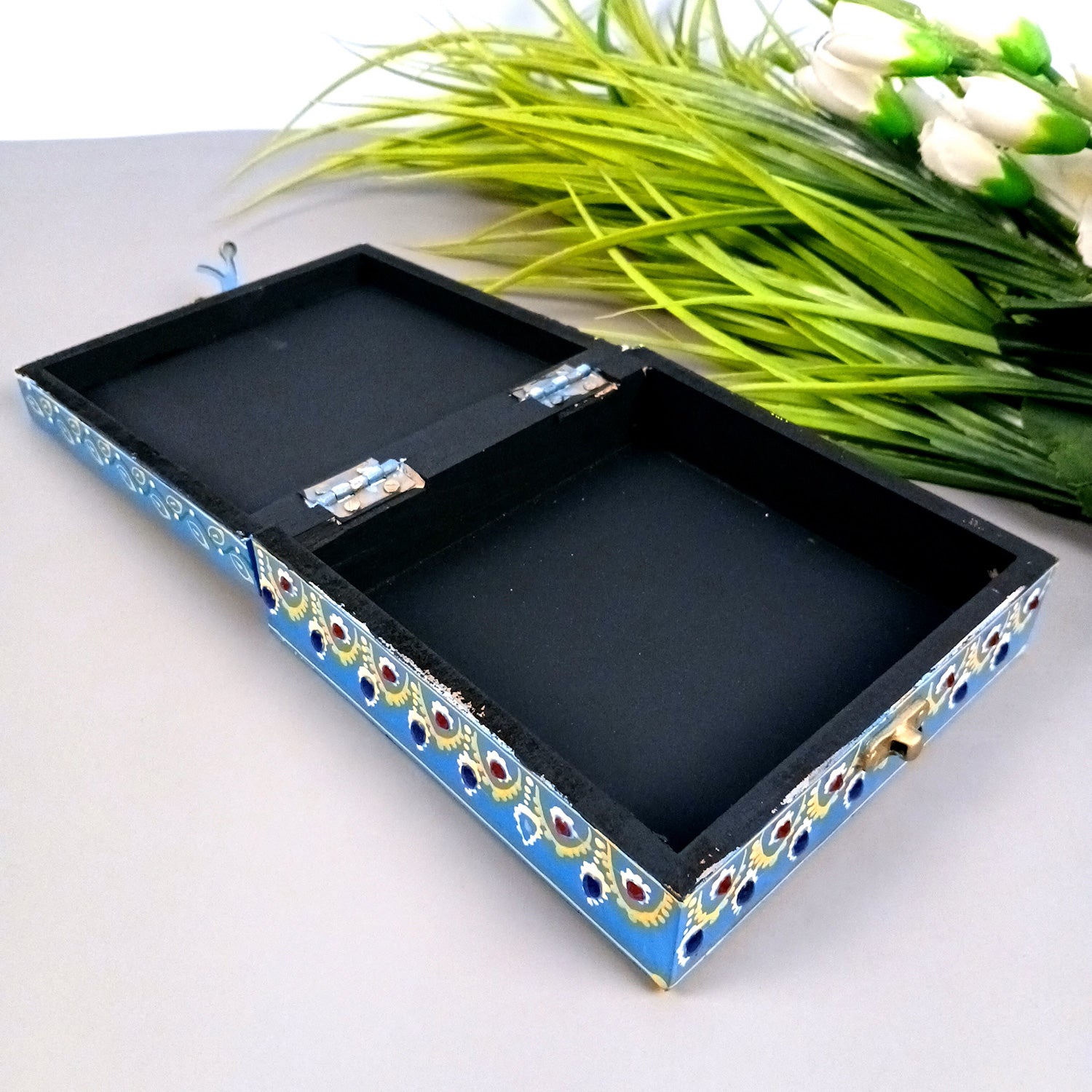 Jewellery Box | Decorative Wooden Jewelry Box - For Home, Table, Organizing Earring, Rings, Necklace & Gifts - 6 Inch - Apkamart #Colour_Blue