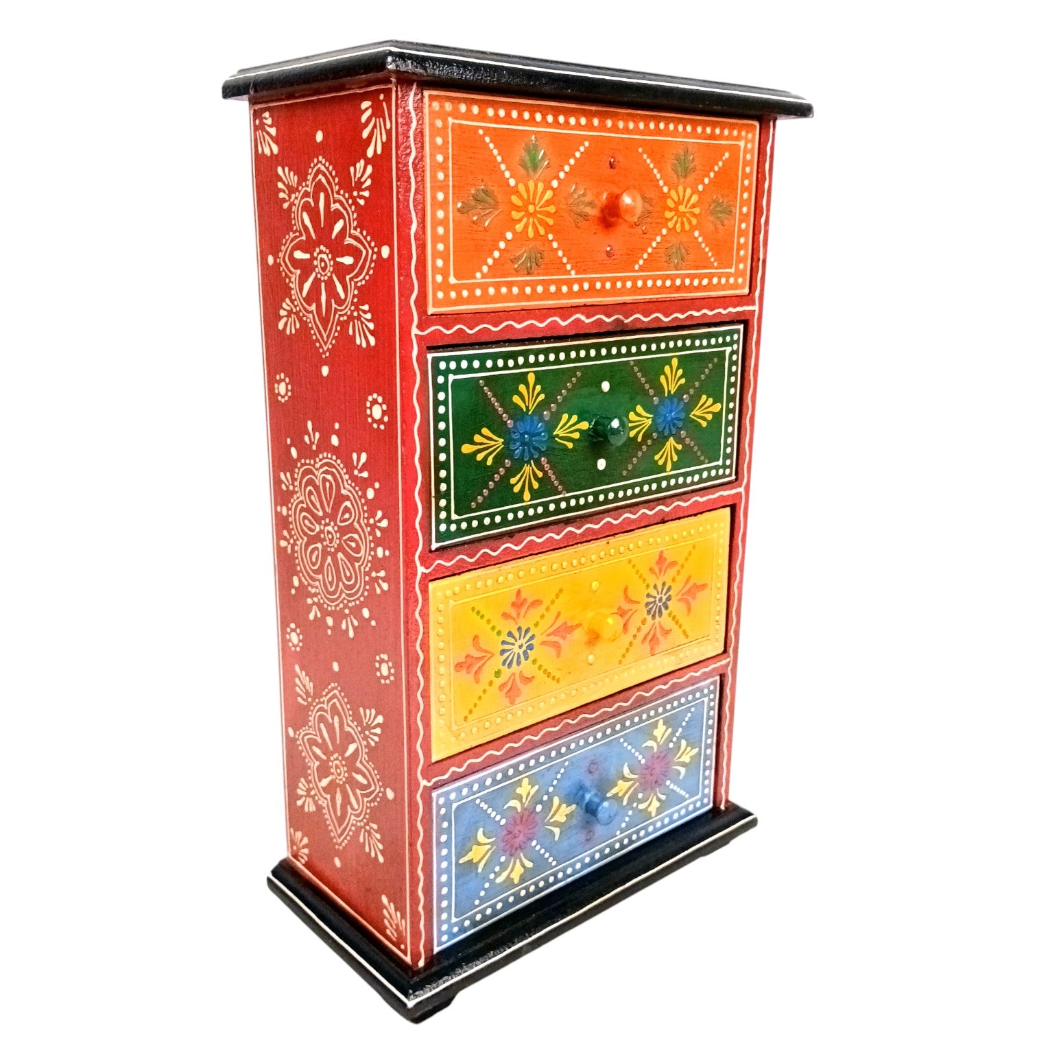 Wooden Jewellery Box with 4 Drawers | Handcrafted Storage Organizer for Rings, Earrings, Bangles, Trinkets | Decorative Box for Dressing Table, Home Decor & Gifting - 14 Inch - Apkamart