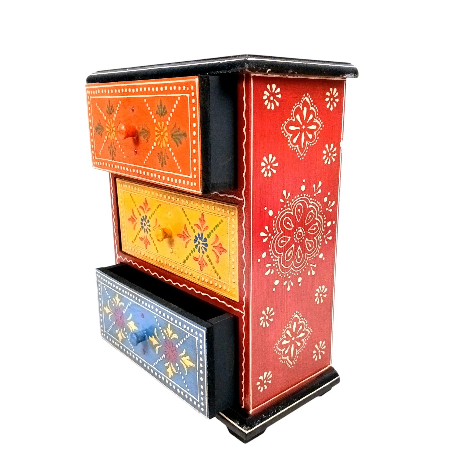 Jewellery Box | Wooden Jewellery Organizer with 3 Drawers | Storage Case for Rings, Earrings, Bangles & Makeup | Vanity Box for Women & Girls | Multipurpose Box - 11 Inch - Apkamart