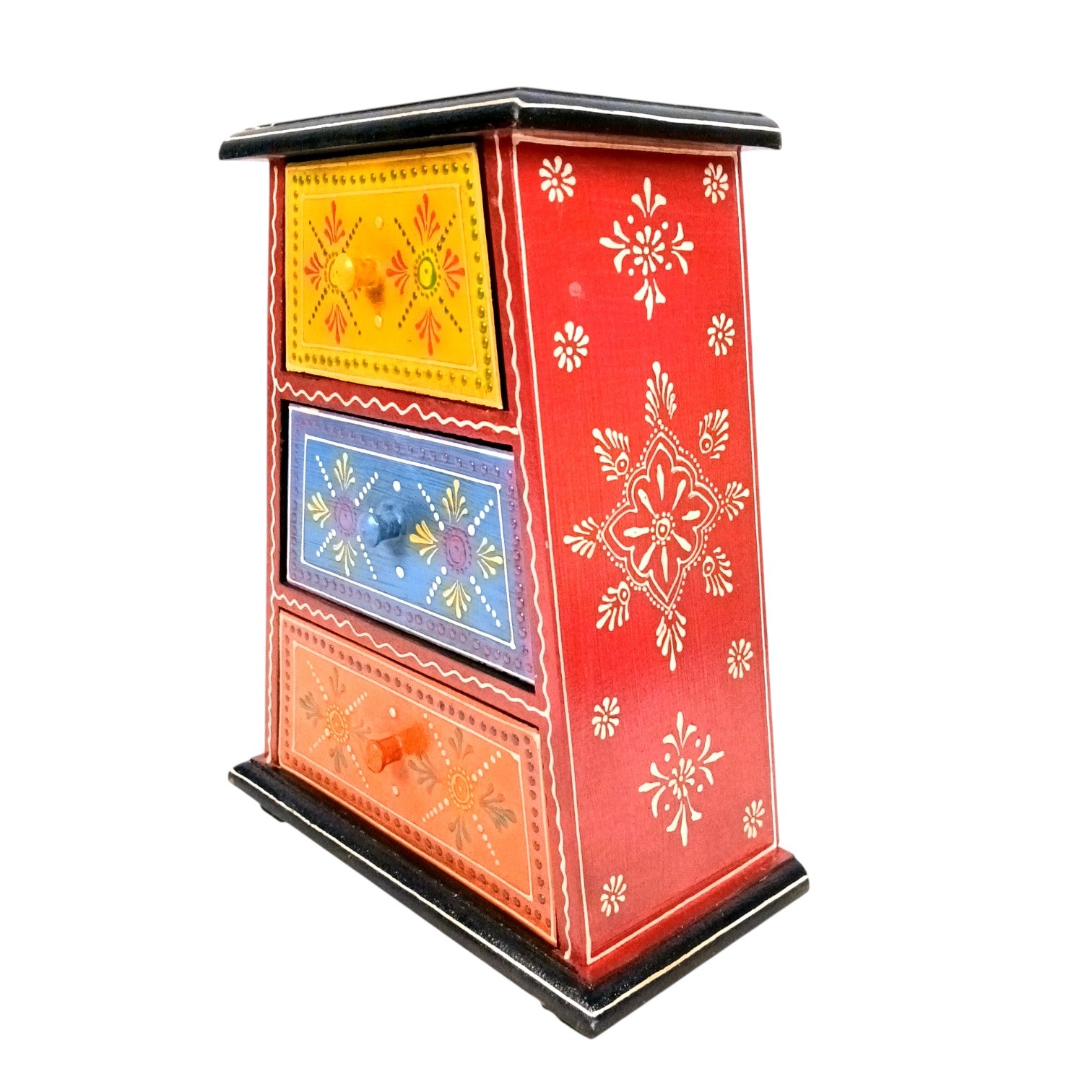 Jewellery Box with 3 Drawers | Handcrafted Jewellery Organizer for Rings, Earrings, Bangles, Watches | Decorative Storage Box for Dressing Table - 11 Inch - Apkamart #Style_Design 1