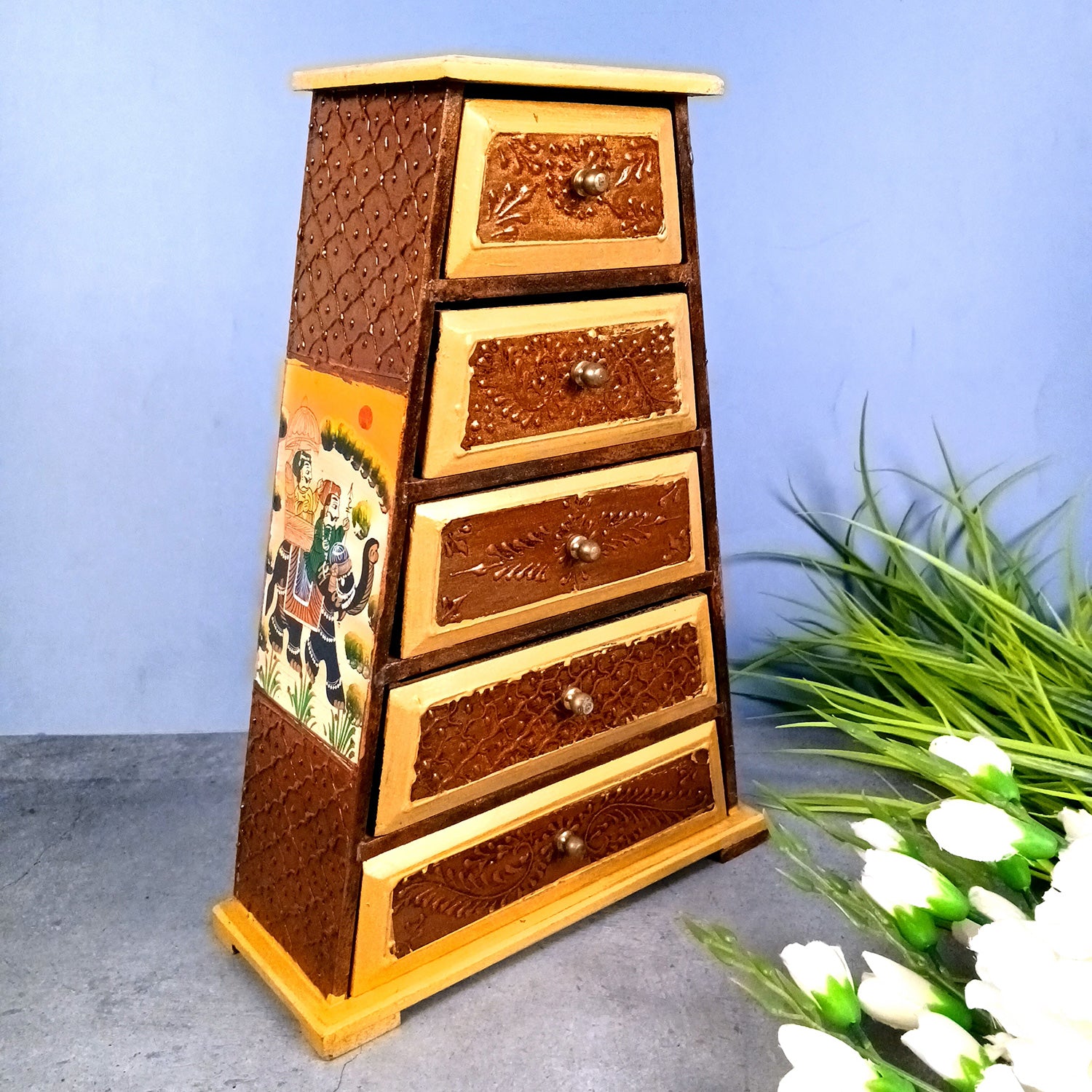 Jewellery Box with 3 Drawers | Handcrafted Jewellery Organizer for Rings, Earrings, Bangles, Watches | Decorative Storage Box for Dressing Table - 11 Inch - Apkamart #Style_Design 2