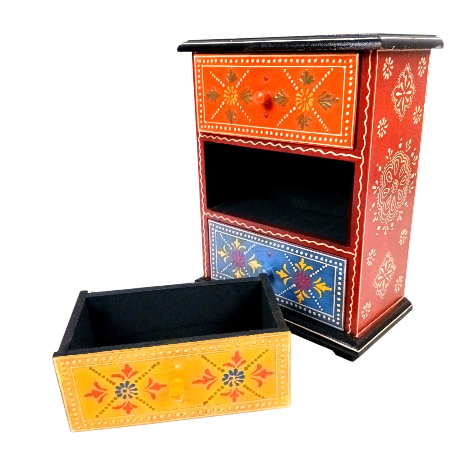 Jewellery Box | Wooden Jewellery Organizer with 3 Drawers | Storage Case for Rings, Earrings, Bangles & Makeup | Vanity Box for Women & Girls | Multipurpose Box - 11 Inch - Apkamart