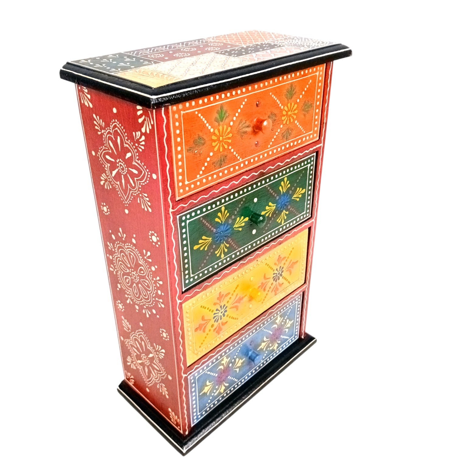 Wooden Jewellery Box with 4 Drawers | Handcrafted Storage Organizer for Rings, Earrings, Bangles, Trinkets | Decorative Box for Dressing Table, Home Decor & Gifting - 14 Inch - Apkamart