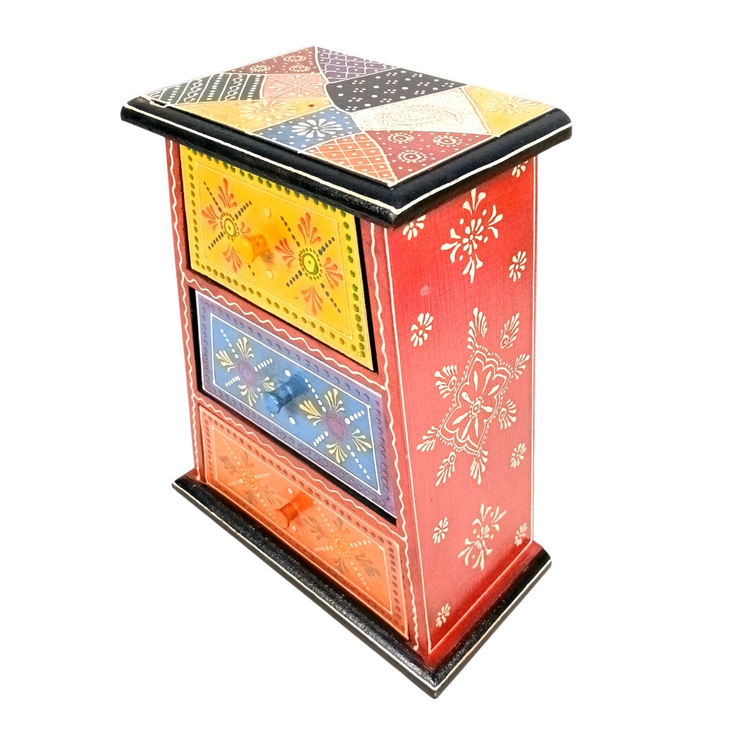 Jewellery Box with 3 Drawers | Handcrafted Jewellery Organizer for Rings, Earrings, Bangles, Watches | Decorative Storage Box for Dressing Table - 11 Inch - Apkamart #Style_Design 1