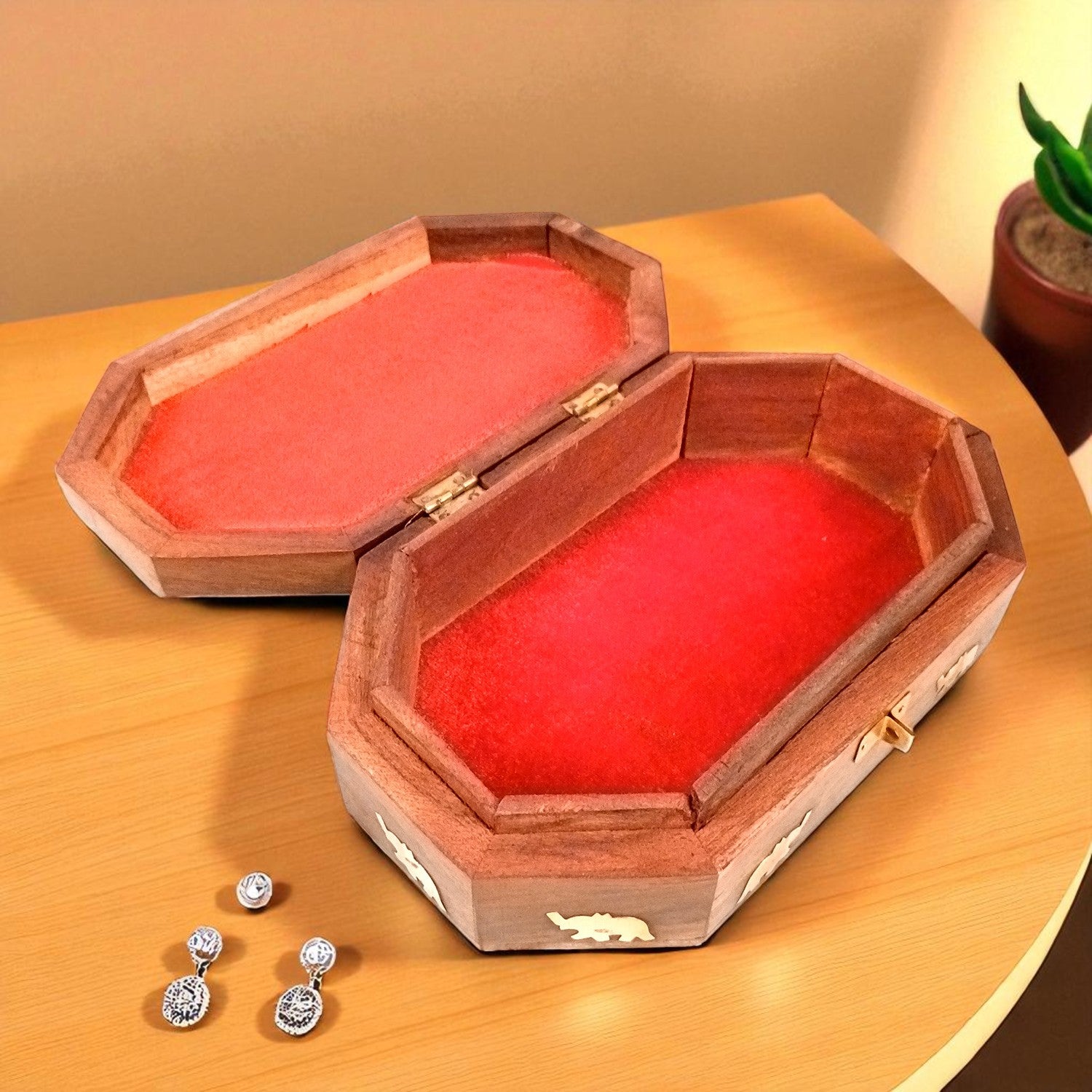 Wooden Jewelry Box | Jewelry Box Antique with Lock | Organizer for Ring, Necklace & Earrings - For Home Decor , Wedding & Anniversary Gift - 8 Inch - Apkamart