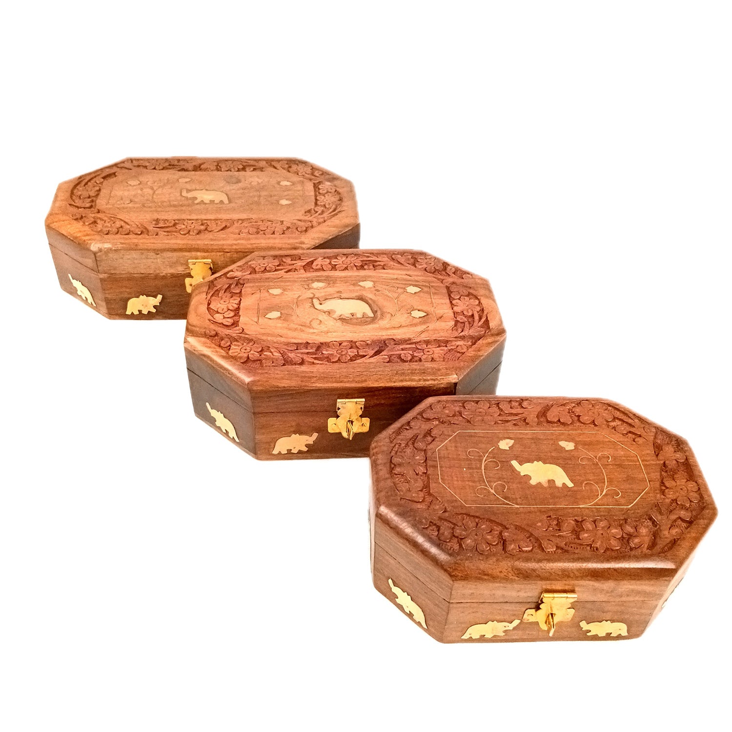 Wooden Jewelry Box | Jewelry Box Antique with Lock | Organizer for Ring, Necklace & Earrings - For Home Decor , Wedding & Anniversary Gift - 8 Inch (Set Of 3) - Apkamart
