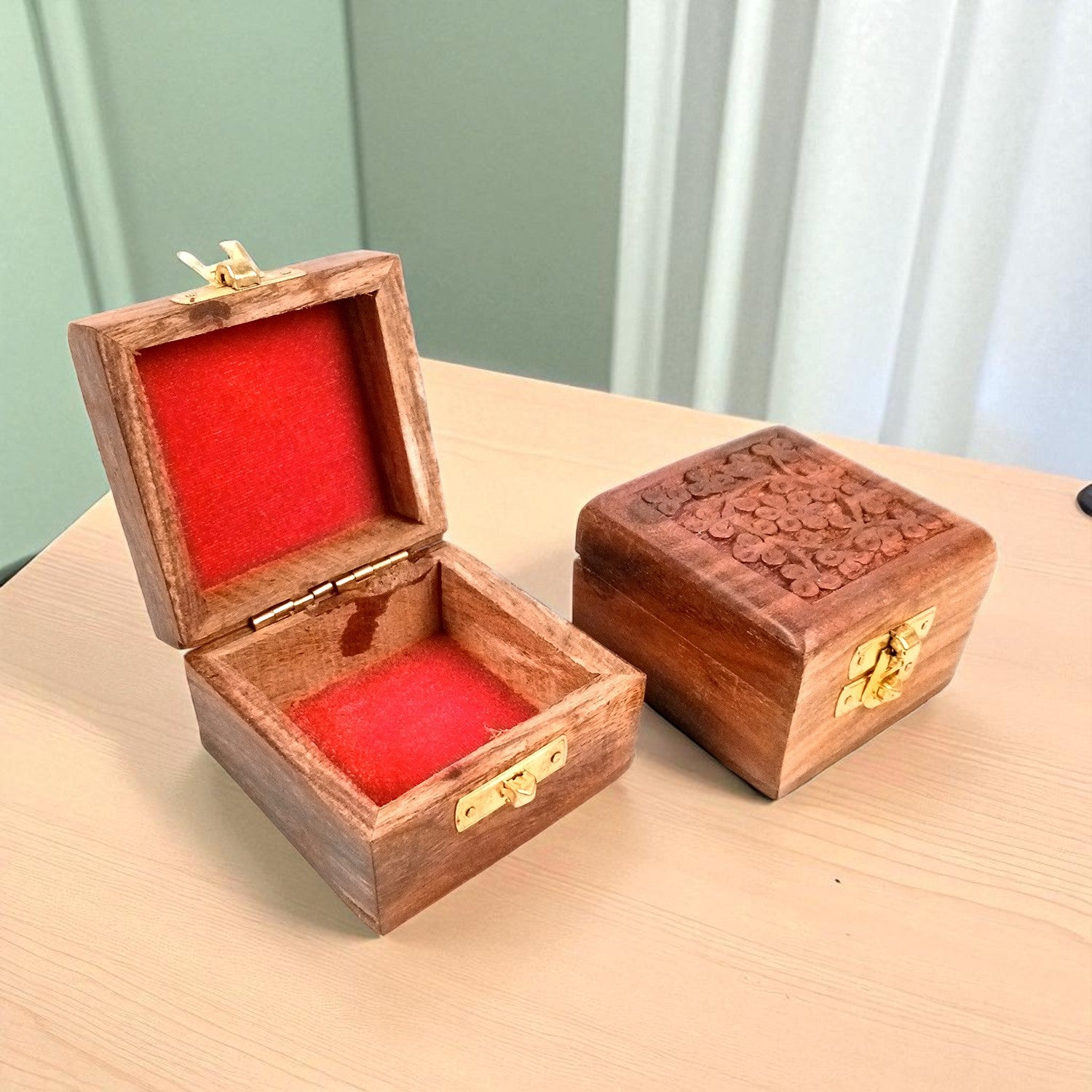 Jewellery Box | Antique Wooden Jewelry Box with Lock | Organizer for earrings, Rings, Necklace - For Dressing Table, Home Decor & Gifts - 3 Inch (pack Of 2) - Apkamart