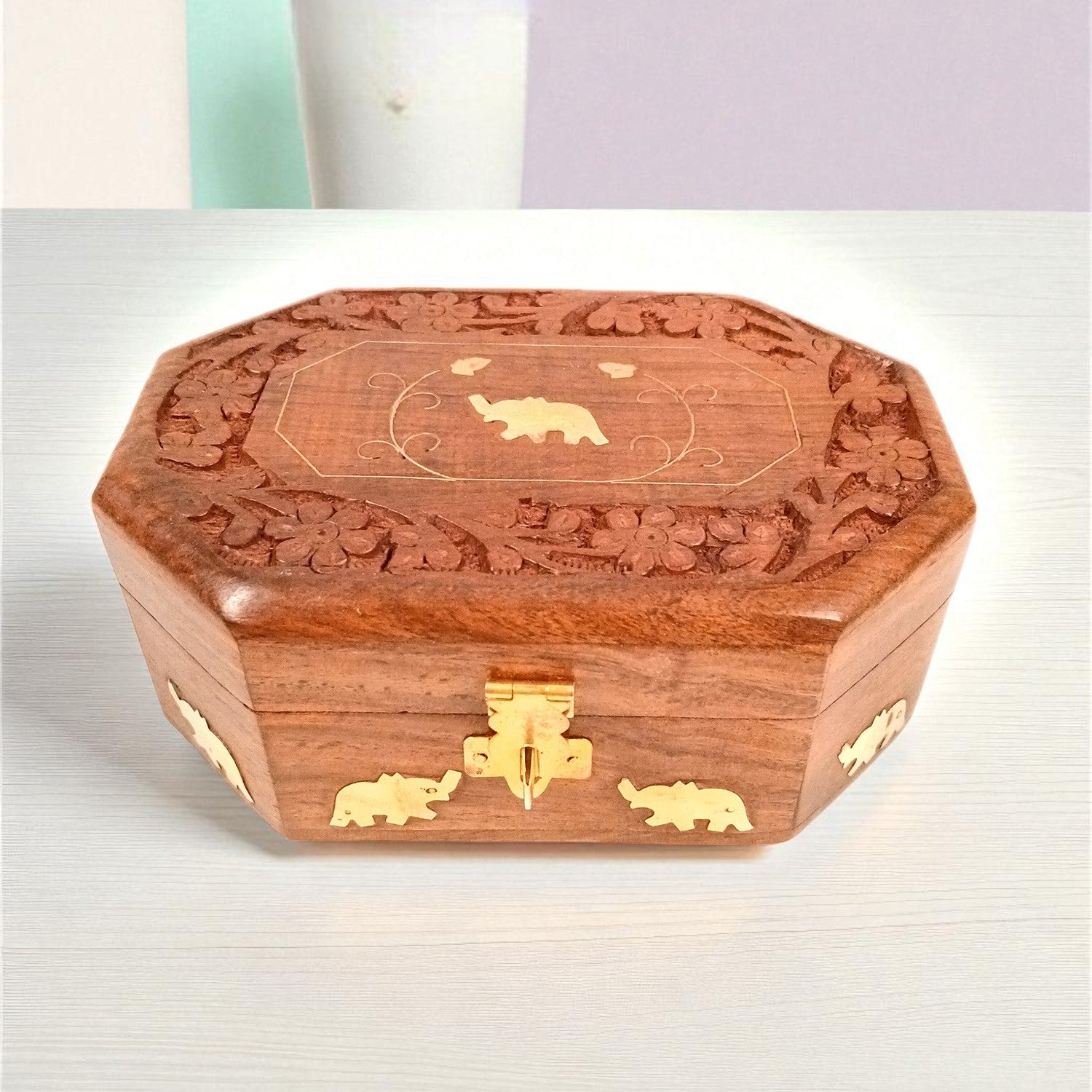 Wooden Jewelry Box | Jewelry Box Antique with Lock | Organizer for Ring, Necklace & Earrings - For Home Decor , Wedding & Anniversary Gift - 6 Inch - Apkamart