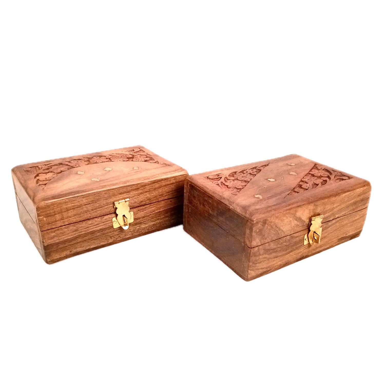 Jewelry Box Antique | Multi-Purpose Wooden Organizer | Decorative Jewelry Box with Lock - For Home Decor, Earring, Necklace & Gifts - 6 Inch (Pack Of 2) - Apkamart