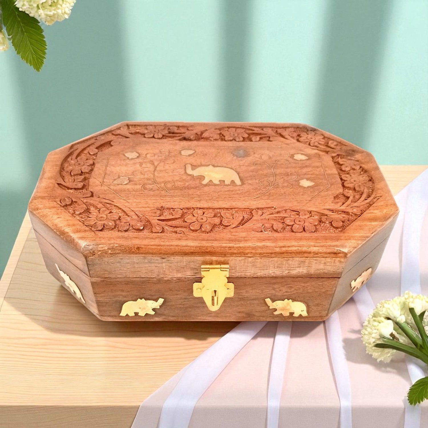 Wooden Jewelry Box | Jewelry Box Antique with Lock | Organizer for Ring, Necklace & Earrings - For Home Decor , Wedding & Anniversary Gift - 8 Inch - Apkamart