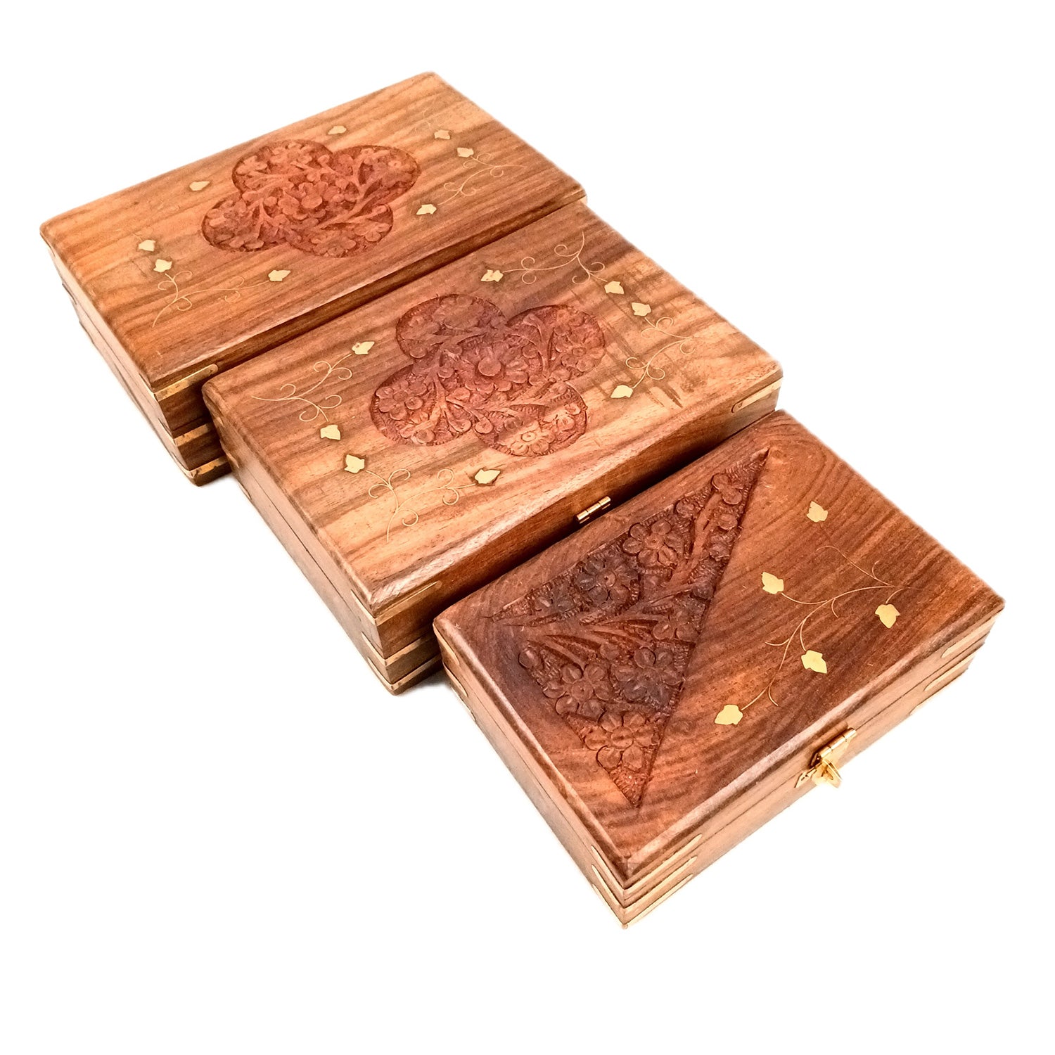Jewellery Box | Multi-Purpose Storage Box | Wooden Jewelry Box with Lock - For Dressing Table, Home & Table Decor, Organization & Gifts - 8 Inch (Set Of 3) - Apkamart