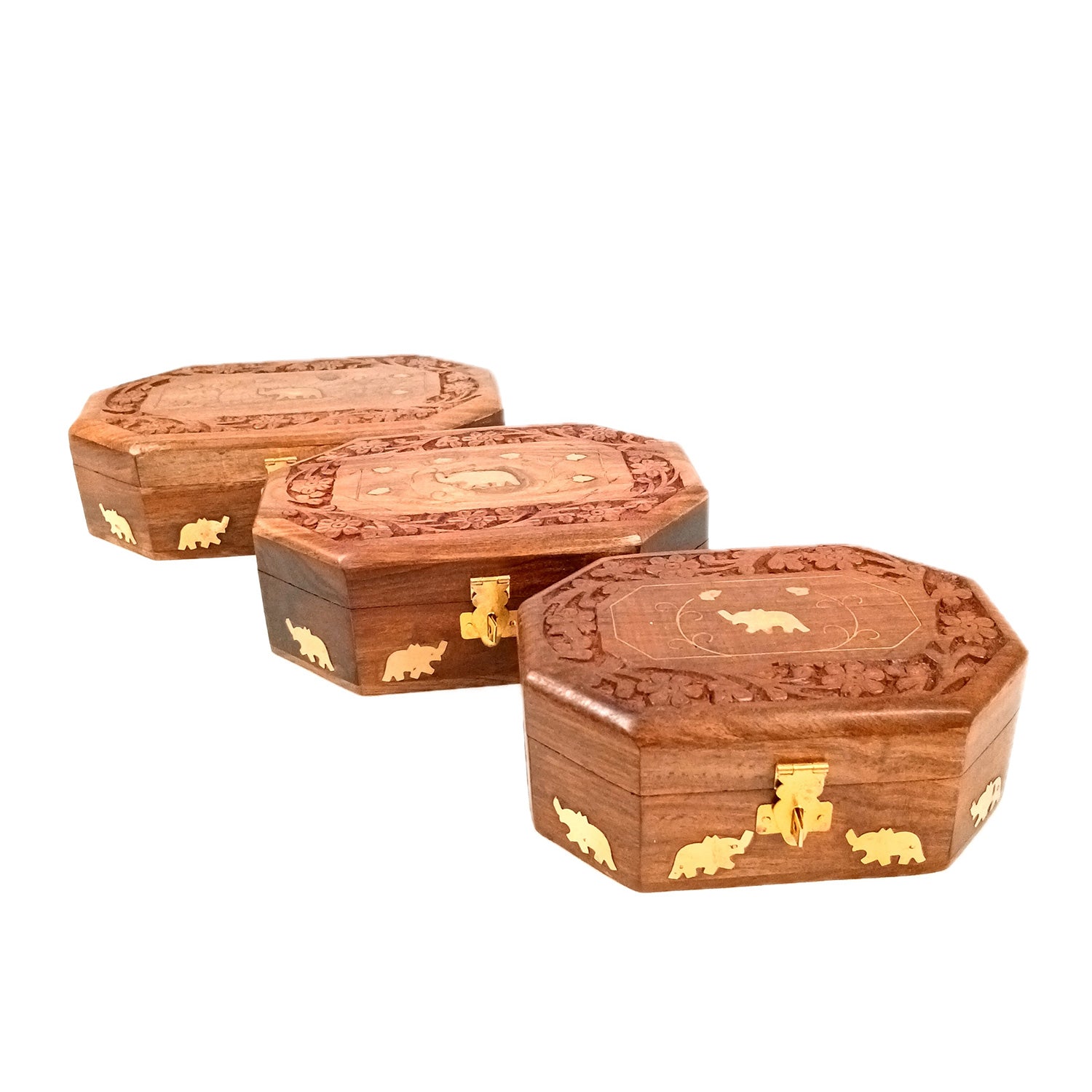 Wooden Jewelry Box | Jewelry Box Antique with Lock | Organizer for Ring, Necklace & Earrings - For Home Decor , Wedding & Anniversary Gift - 8 Inch (Set Of 3) - Apkamart