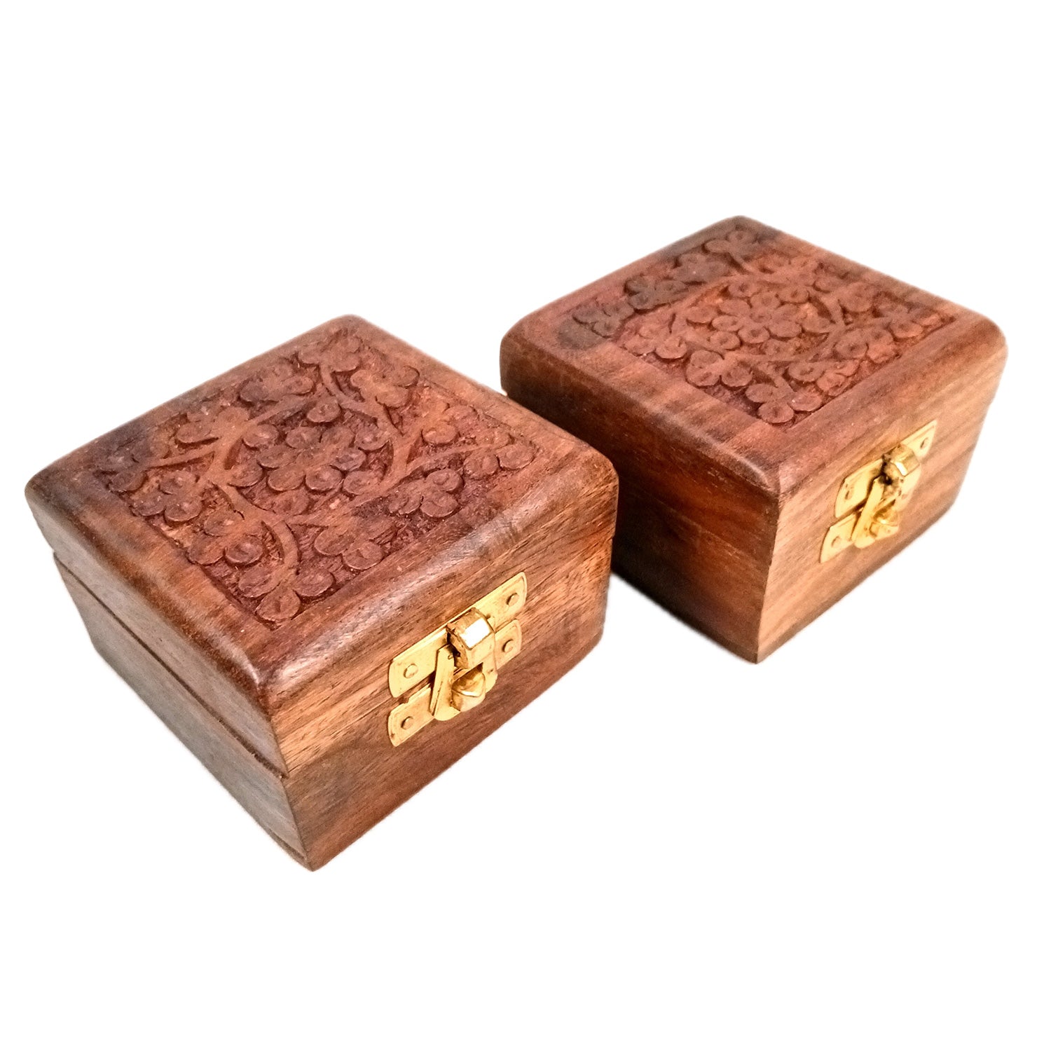Jewellery Box | Antique Wooden Jewelry Box with Lock | Organizer for earrings, Rings, Necklace - For Dressing Table, Home Decor & Gifts - 3 Inch (pack Of 2) - Apkamart