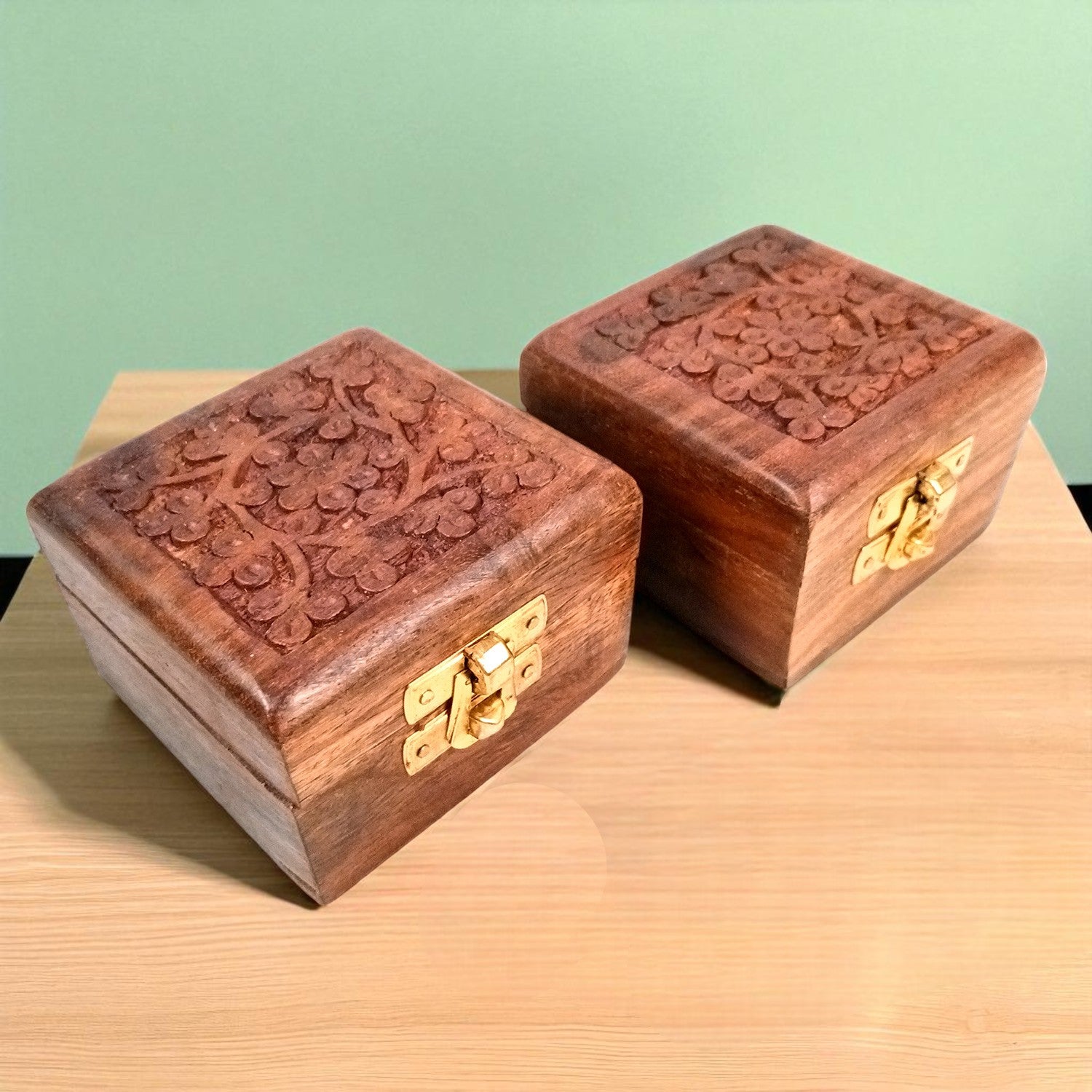 Jewellery Box | Antique Wooden Jewelry Box with Lock | Organizer for earrings, Rings, Necklace - For Dressing Table, Home Decor & Gifts - 3 Inch (pack Of 2) - Apkamart