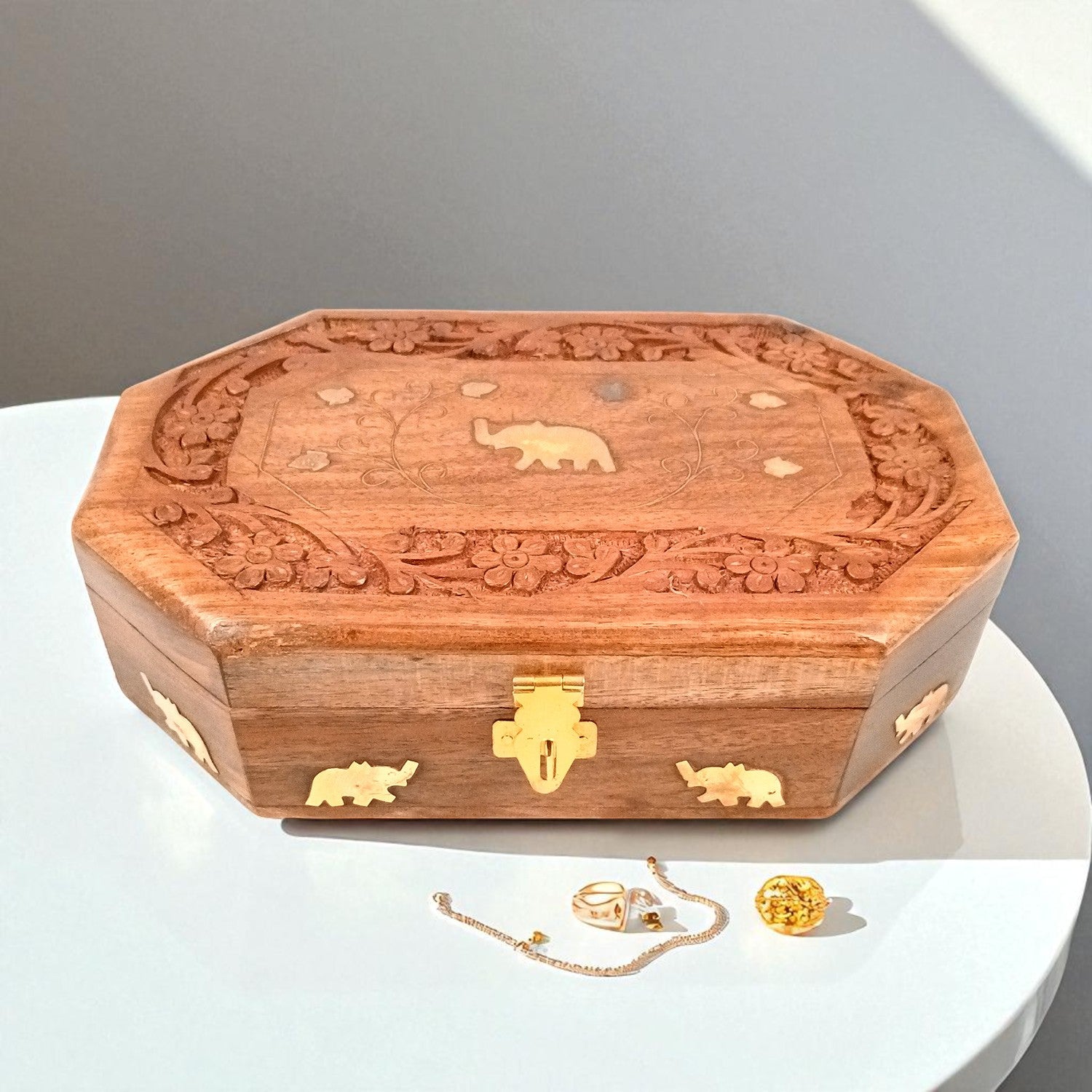 Wooden Jewelry Box | Jewelry Box Antique with Lock | Organizer for Ring, Necklace & Earrings - For Home Decor , Wedding & Anniversary Gift - 8 Inch (Set Of 3) - Apkamart