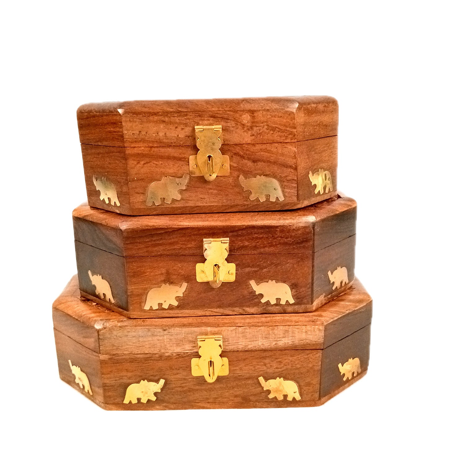 Wooden Jewelry Box | Jewelry Box Antique with Lock | Organizer for Ring, Necklace & Earrings - For Home Decor , Wedding & Anniversary Gift - 8 Inch (Set Of 3) - Apkamart