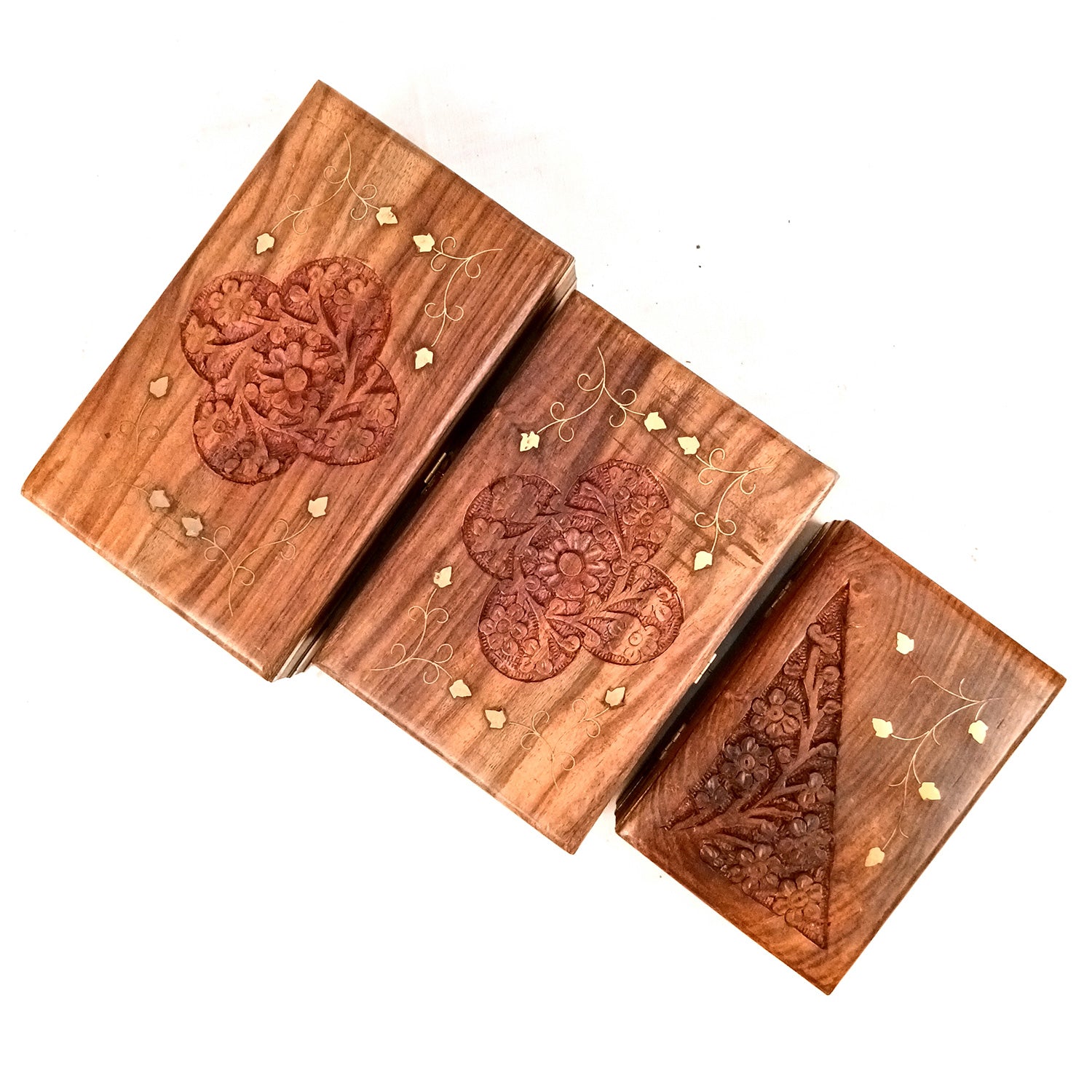 Jewellery Box | Multi-Purpose Storage Box | Wooden Jewelry Box with Lock - For Dressing Table, Home & Table Decor, Organization & Gifts - 8 Inch (Set Of 3) - Apkamart