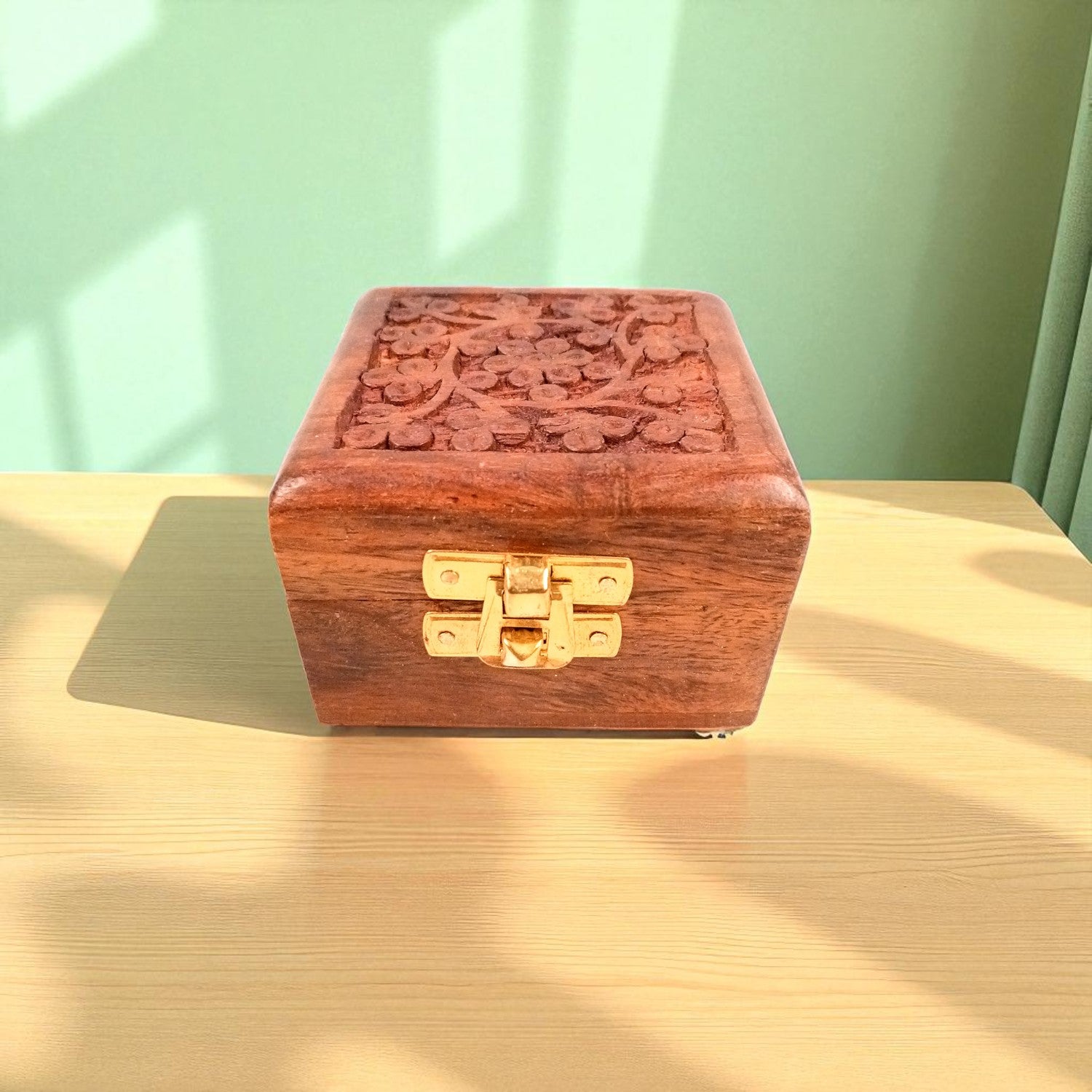 Jewellery Box | Antique Wooden Jewelry Box with Lock | Organizer for earrings, Rings, Necklace - For Dressing Table, Home Decor & Gifts - 3 Inch - Apkamart
