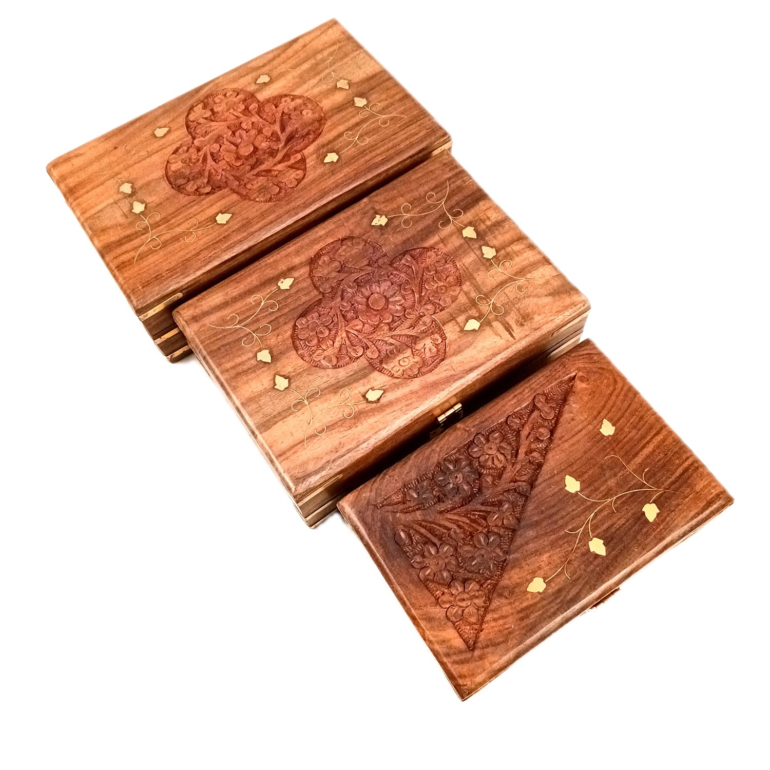 Jewellery Box | Multi-Purpose Storage Box | Wooden Jewelry Box with Lock - For Dressing Table, Home & Table Decor, Organization & Gifts - 8 Inch (Set Of 3) - Apkamart