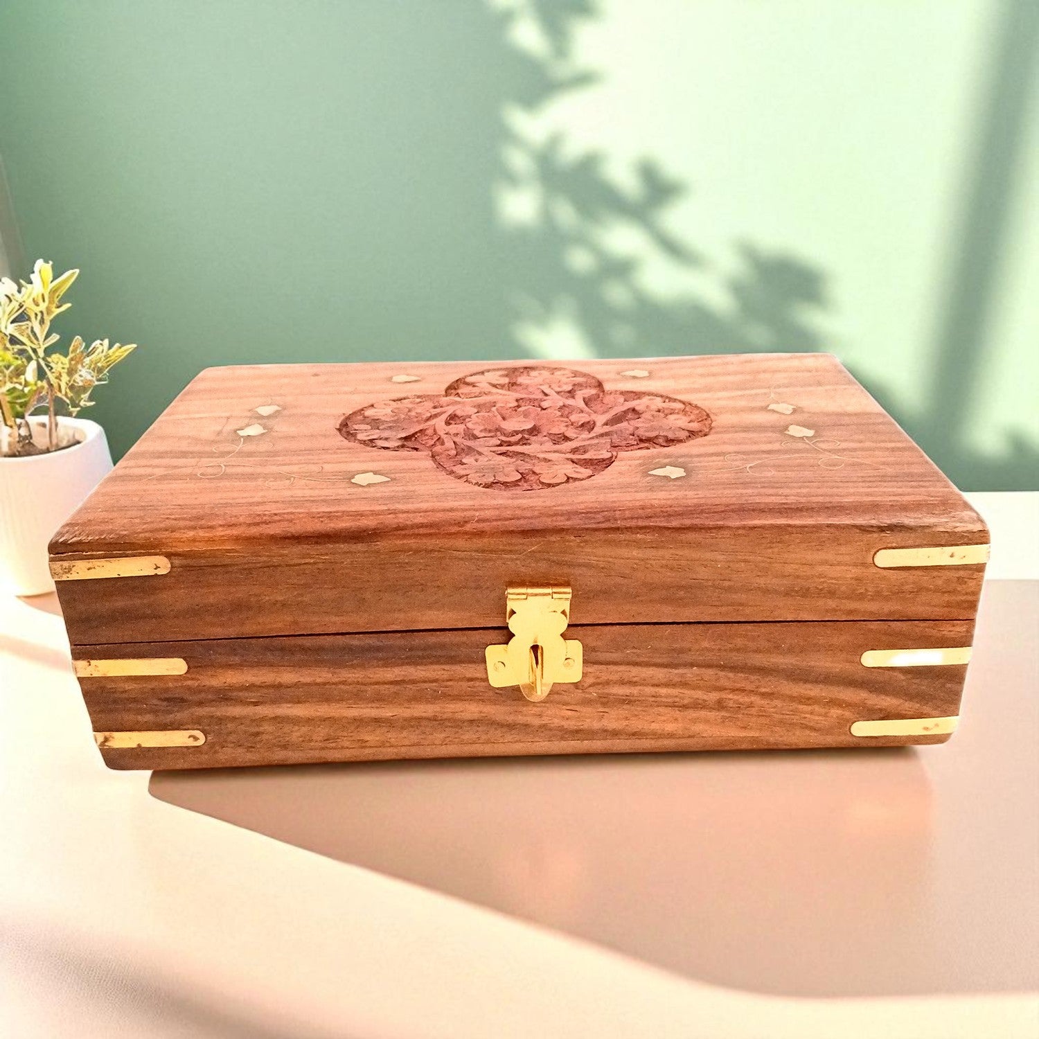 Jewellery Box | Multi-Purpose Storage Box | Wooden Jewelry Box with Lock - For Dressing Table, Home & Table Decor, Organization & Gifts - 8 Inch - Apkamart