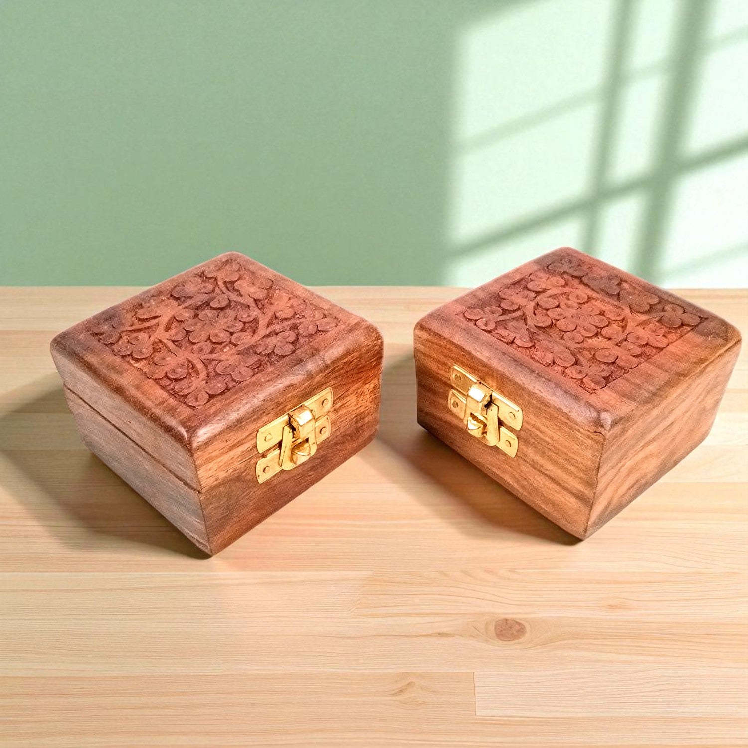 Jewellery Box | Antique Wooden Jewelry Box with Lock | Organizer for earrings, Rings, Necklace - For Dressing Table, Home Decor & Gifts - 3 Inch (pack Of 2) - Apkamart