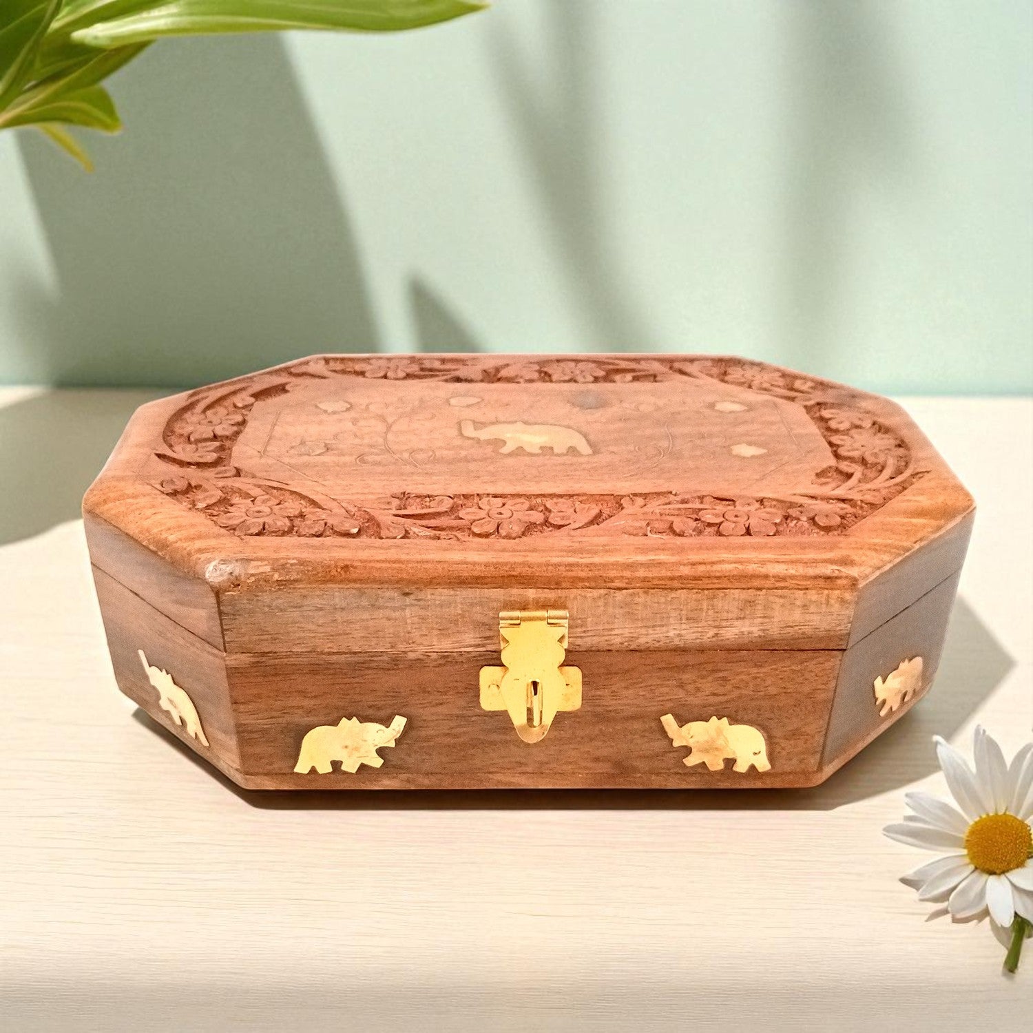 Wooden Jewelry Box | Jewelry Box Antique with Lock | Organizer for Ring, Necklace & Earrings - For Home Decor , Wedding & Anniversary Gift - 8 Inch - Apkamart