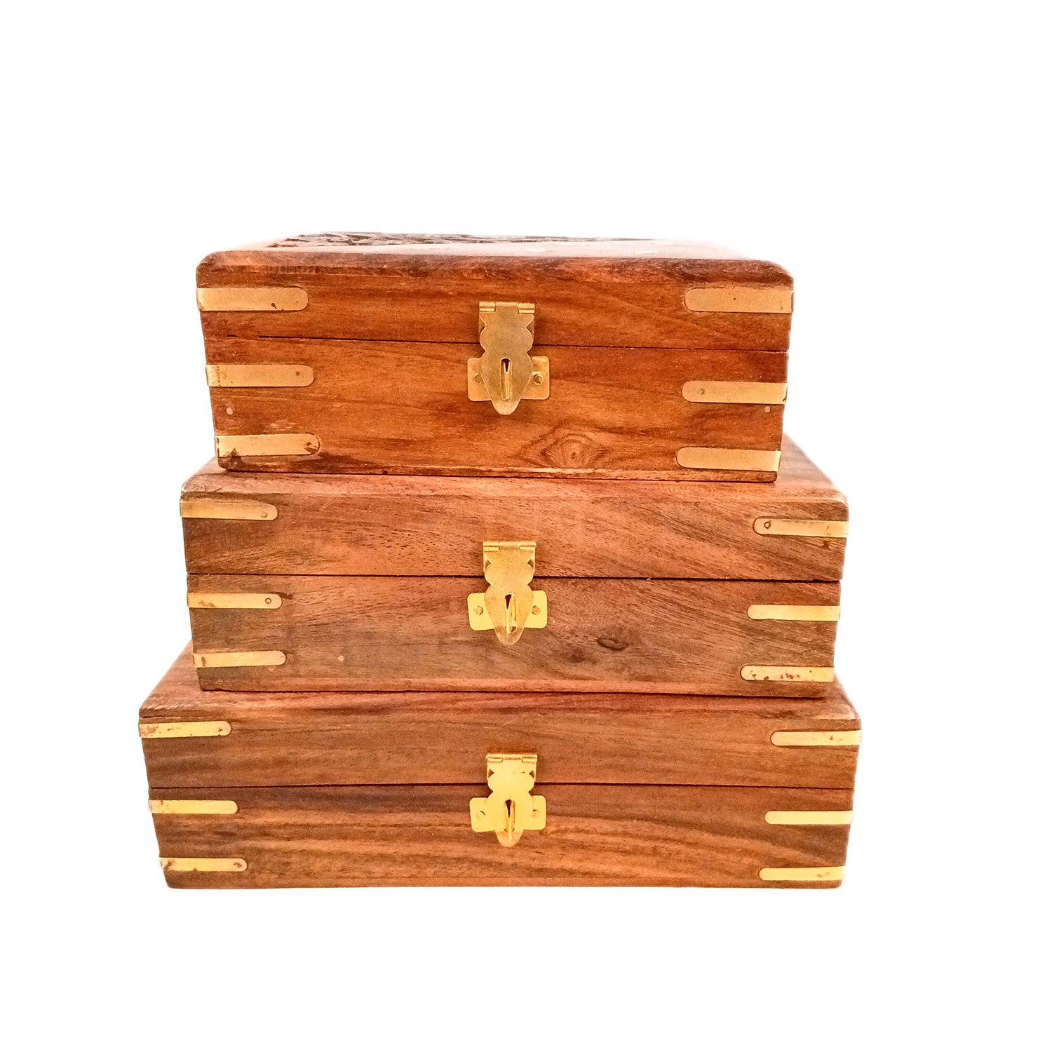 Jewellery Box | Multi-Purpose Storage Box | Wooden Jewelry Box with Lock - For Dressing Table, Home & Table Decor, Organization & Gifts - 8 Inch (Set Of 3) - Apkamart
