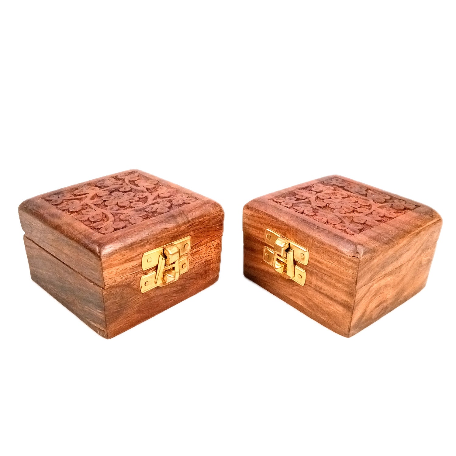 Jewellery Box | Antique Wooden Jewelry Box with Lock | Organizer for earrings, Rings, Necklace - For Dressing Table, Home Decor & Gifts - 3 Inch (pack Of 2) - Apkamart