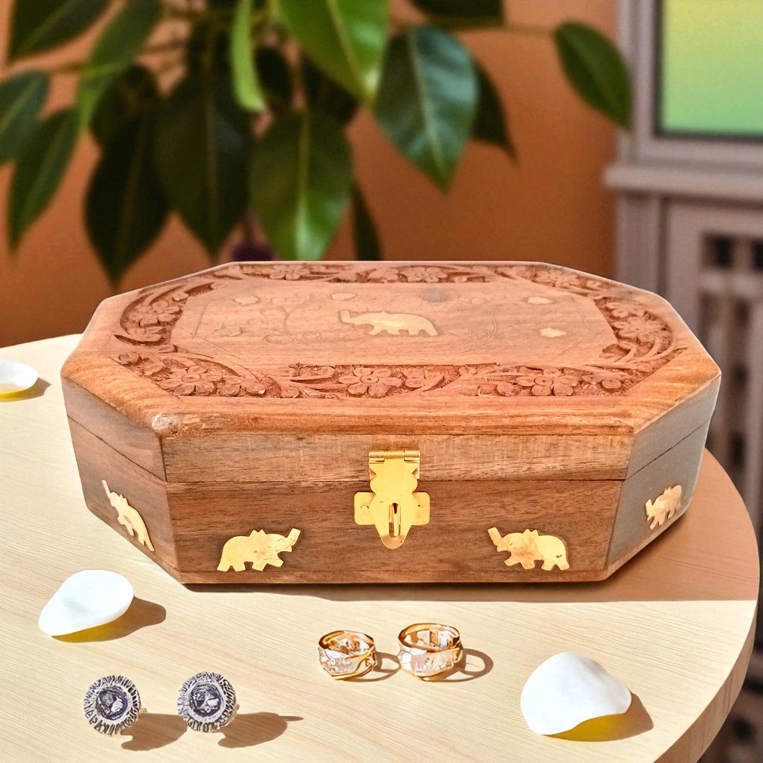 Wooden Jewelry Box | Jewelry Box Antique with Lock | Organizer for Ring, Necklace & Earrings - For Home Decor , Wedding & Anniversary Gift - 8 Inch - Apkamart