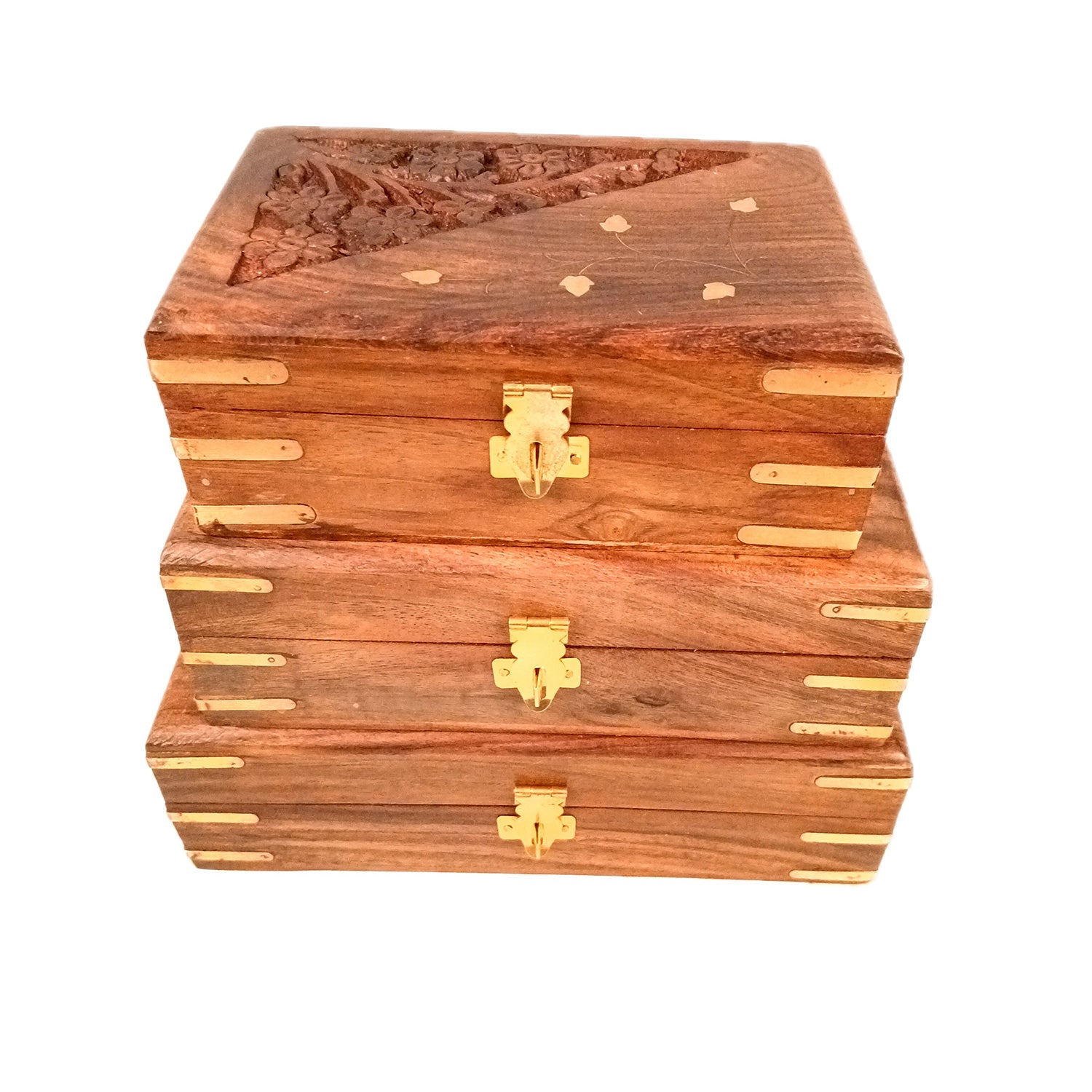 Jewellery Box | Multi-Purpose Storage Box | Wooden Jewelry Box with Lock - For Dressing Table, Home & Table Decor, Organization & Gifts - 8 Inch (Set Of 3) - Apkamart