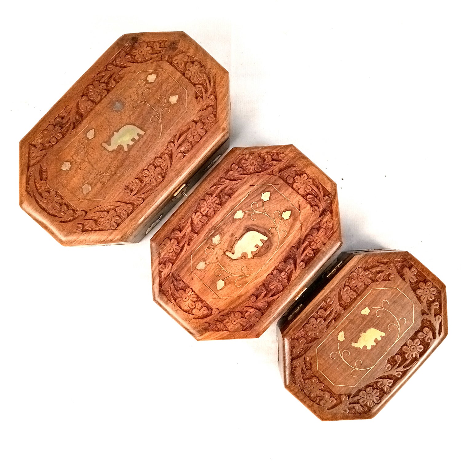 Wooden Jewelry Box | Jewelry Box Antique with Lock | Organizer for Ring, Necklace & Earrings - For Home Decor , Wedding & Anniversary Gift - 8 Inch (Set Of 3) - Apkamart