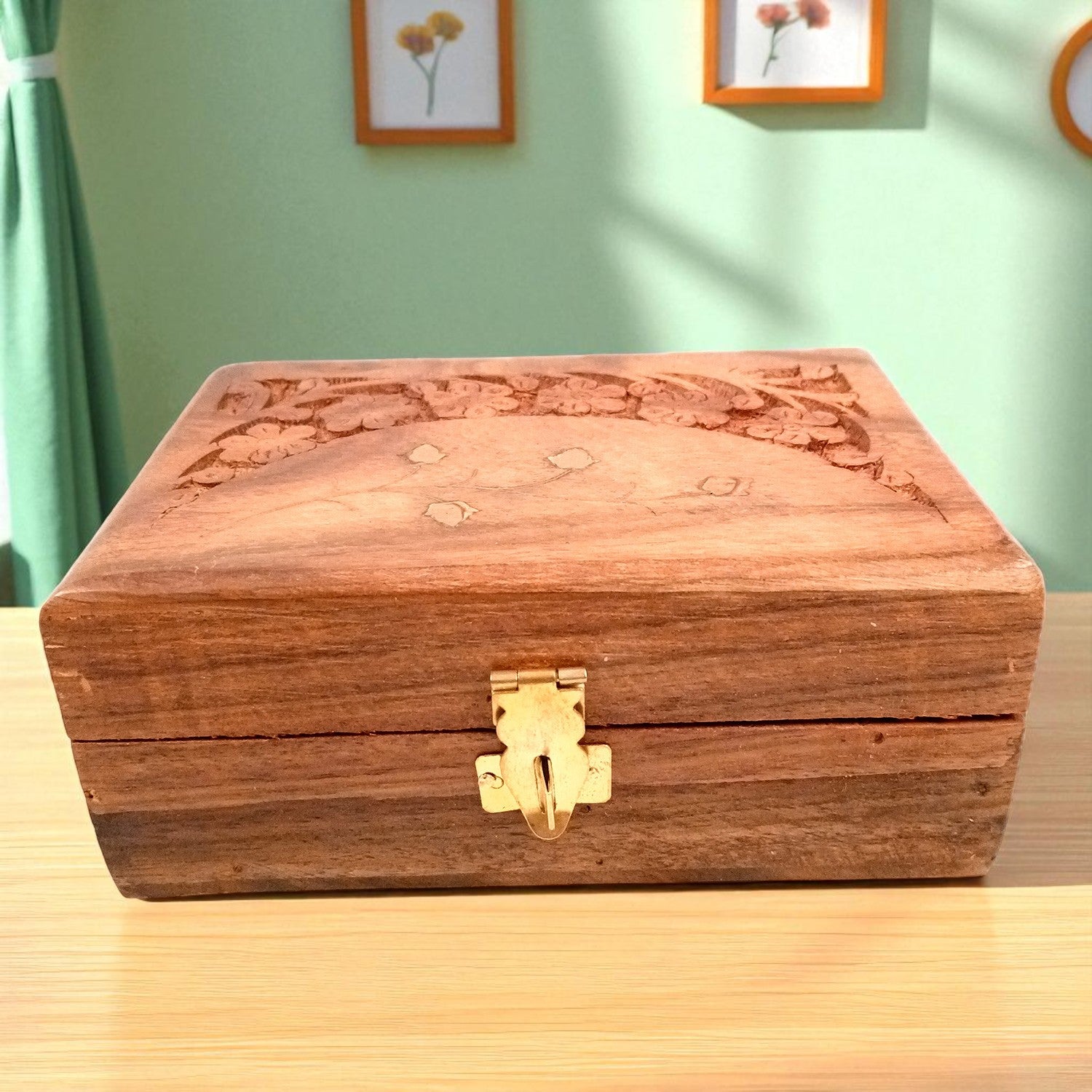Jewelry Box Antique | Multi-Purpose Wooden Organizer | Decorative Jewelry Box with Lock - For Home Decor, Earring, Necklace & Gifts - 6 Inch (Pack Of 2) - Apkamart