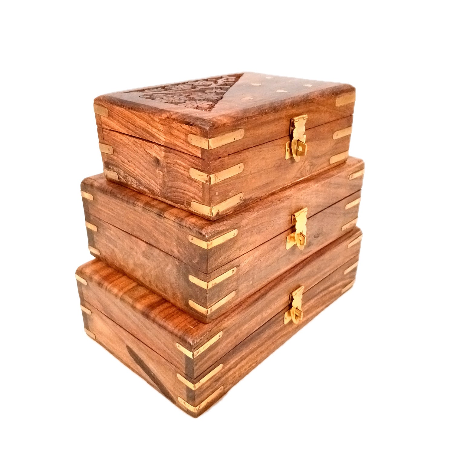 Jewellery Box | Multi-Purpose Storage Box | Wooden Jewelry Box with Lock - For Dressing Table, Home & Table Decor, Organization & Gifts - 8 Inch (Set Of 3) - Apkamart