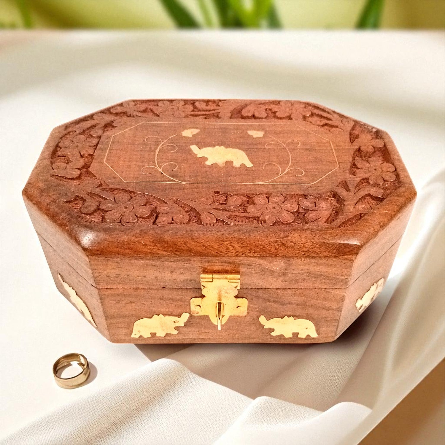 Wooden Jewelry Box | Jewelry Box Antique with Lock | Organizer for Ring, Necklace & Earrings - For Home Decor , Wedding & Anniversary Gift - 6 Inch - Apkamart