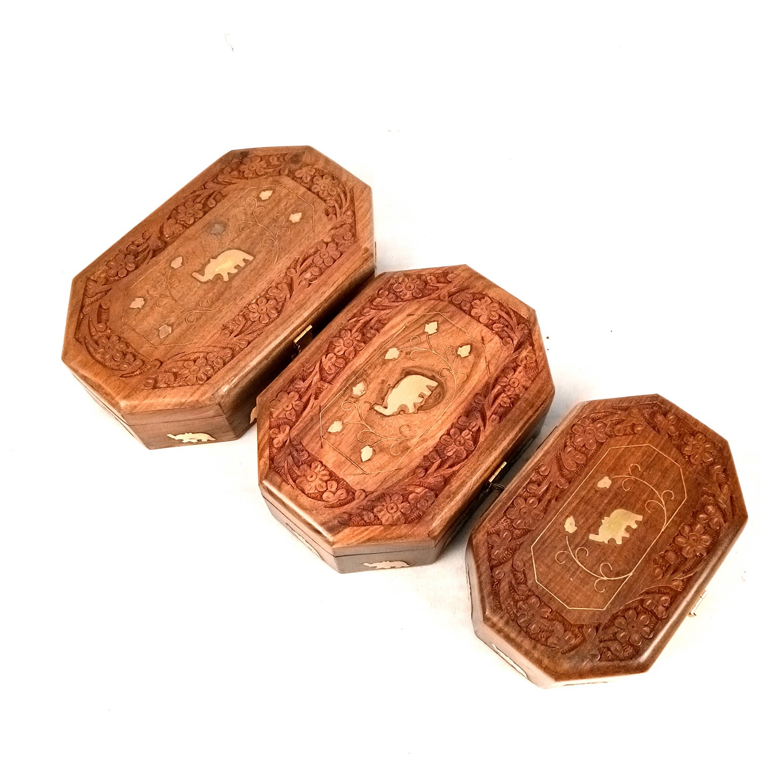 Wooden Jewelry Box | Jewelry Box Antique with Lock | Organizer for Ring, Necklace & Earrings - For Home Decor , Wedding & Anniversary Gift - 8 Inch (Set Of 3) - Apkamart