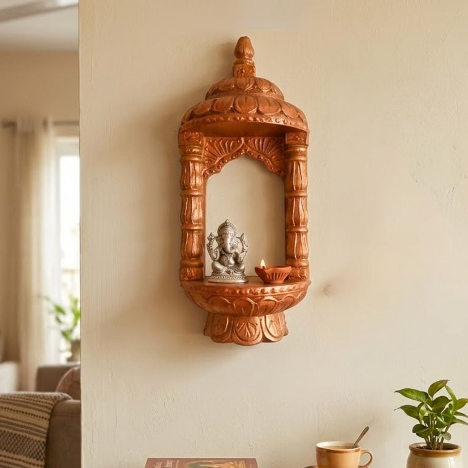 Wooden Jharokha Frame | Rajasthani Wall Decor - 14 inch-Apkamart