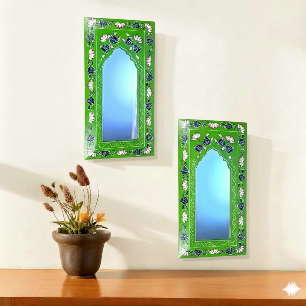 Handcrafted Wooden Mirror Frame | Wall Decor for Home, Living Room| Decorative Wall Hanging Frame for Mirror or Photos | Traditional Home Decor Frame - 18 Inch (Pack Of 2) - Apkamart