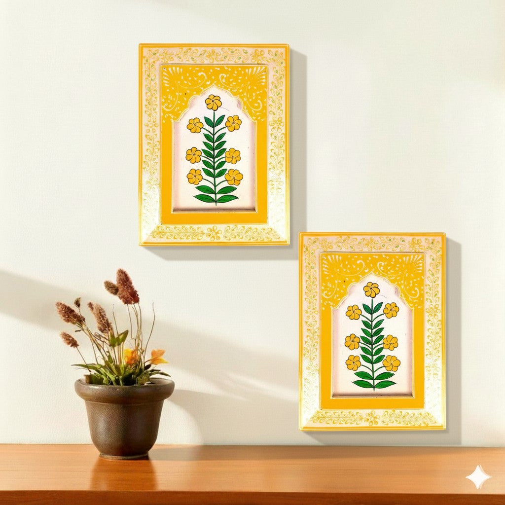 Handcrafted Wooden Painting Frame | Decorative Wall Hanging for Home & Living Room Decor | Wooden Art Frame | Handicraft Wall Art - 12 Inch (Pack Of 2) - Apkamart