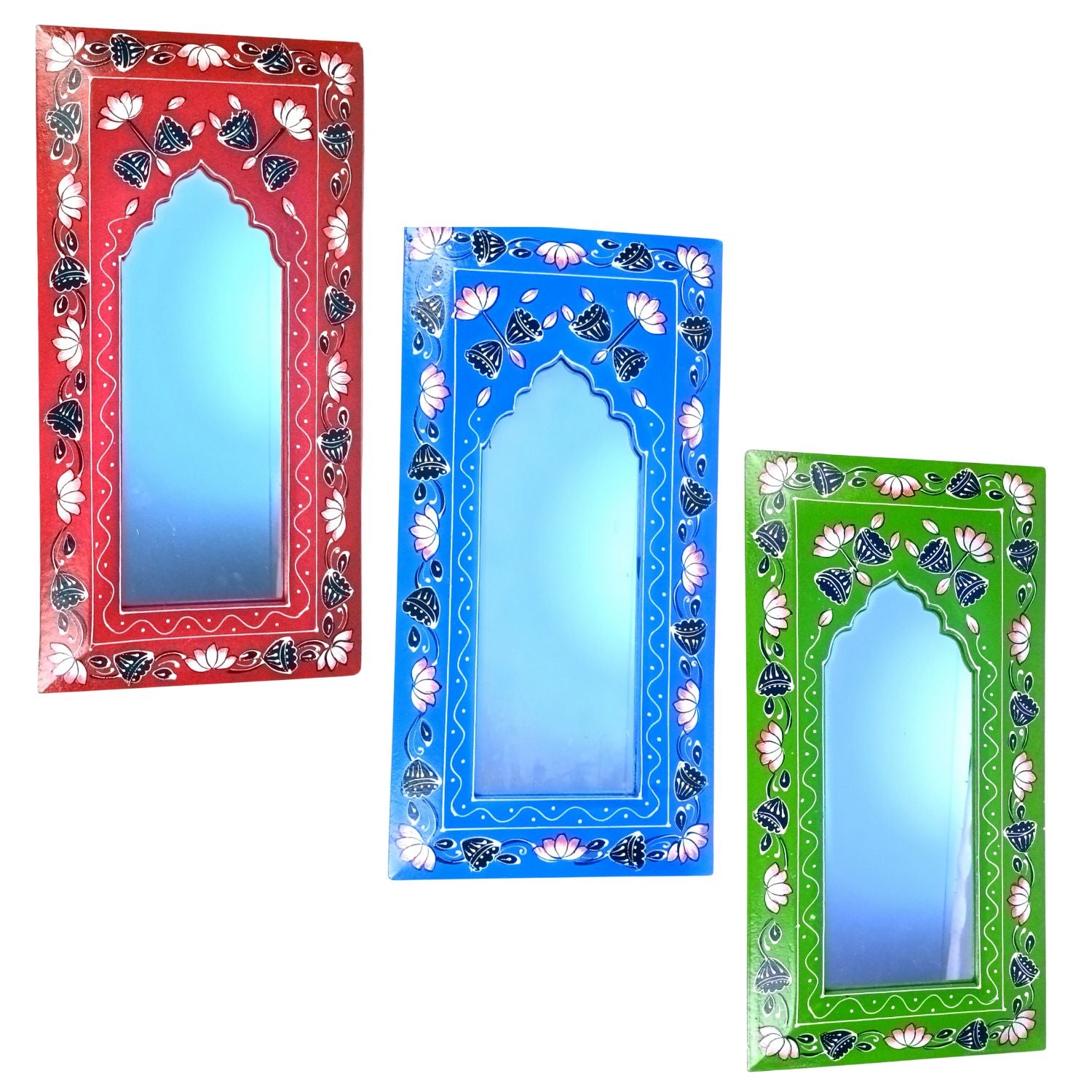 Handcrafted Wooden Mirror Frame | Wall Decor for Home, Living Room| Decorative Wall Hanging Frame for Mirror or Photos | Traditional Home Decor Frame - 18 Inch (Pack Of 3) - Apkamart