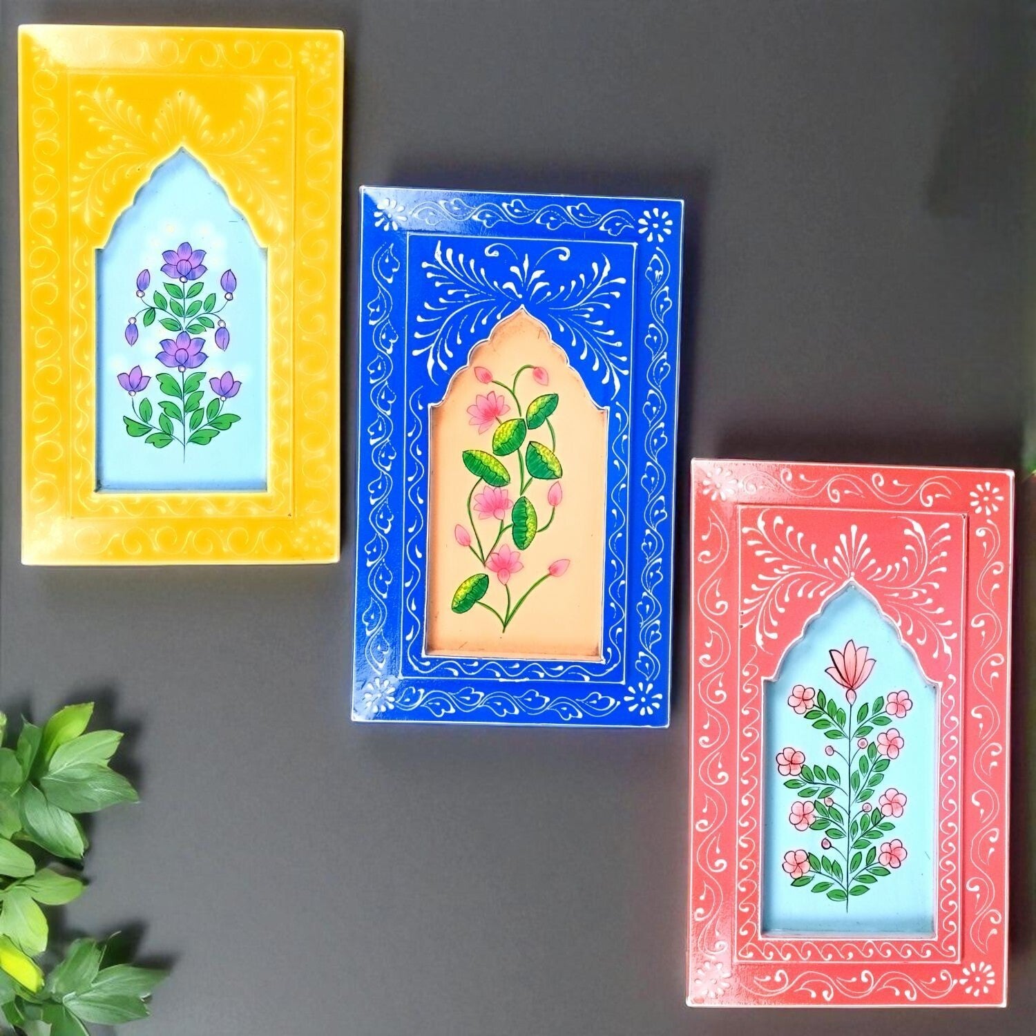 Handcrafted Wooden Painting Frame | Decorative Wall Hanging Photo Frame for Home & Living Room Décor | Wooden Art Frame | Traditional Wall Art - 15 Inch (pack Of 3) - Apkamart