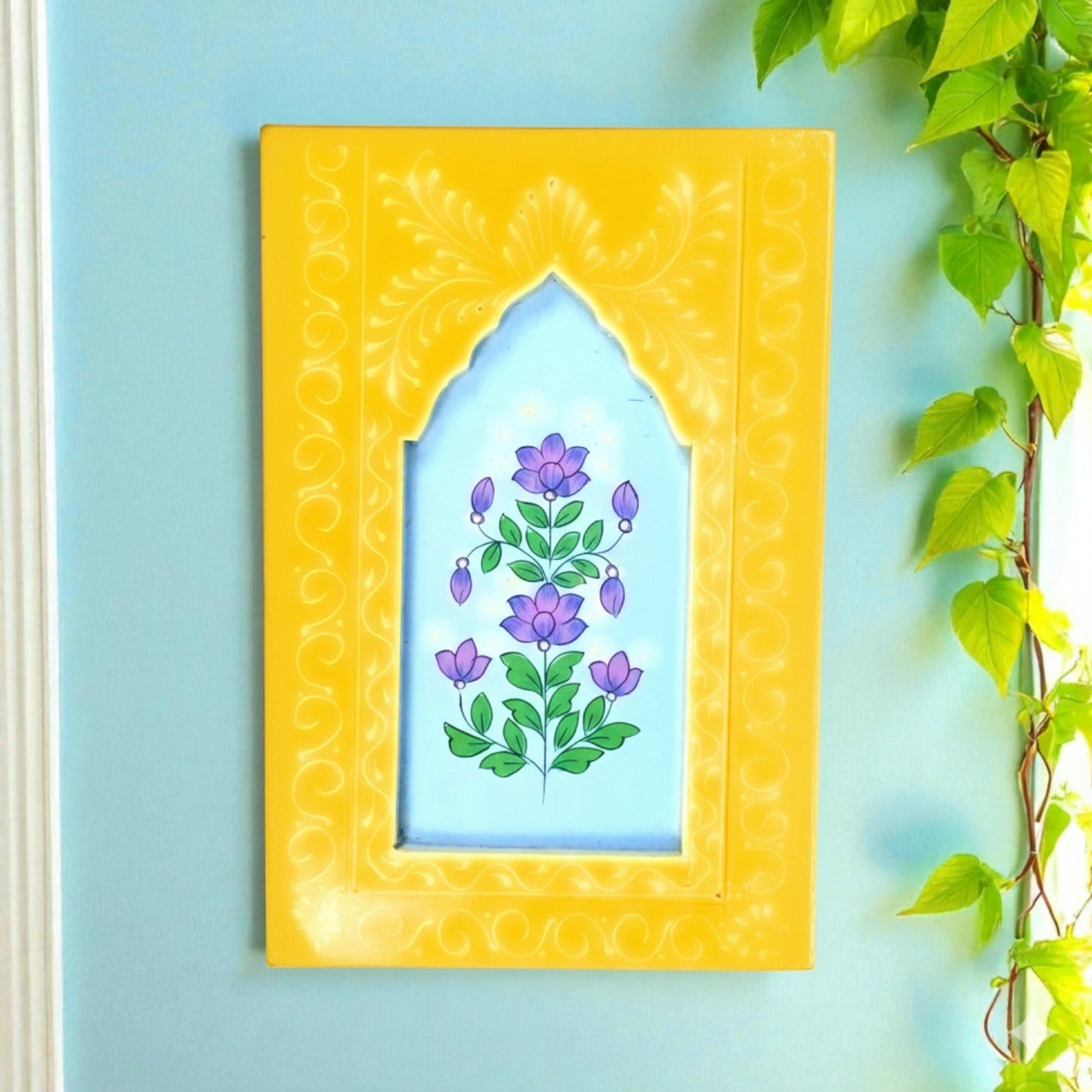 Handcrafted Wooden Painting Frame | Decorative Wall Hanging Photo Frame for Home & Living Room Décor | Wooden Art Frame | Traditional Wall Art - 15 Inch - Apkamart