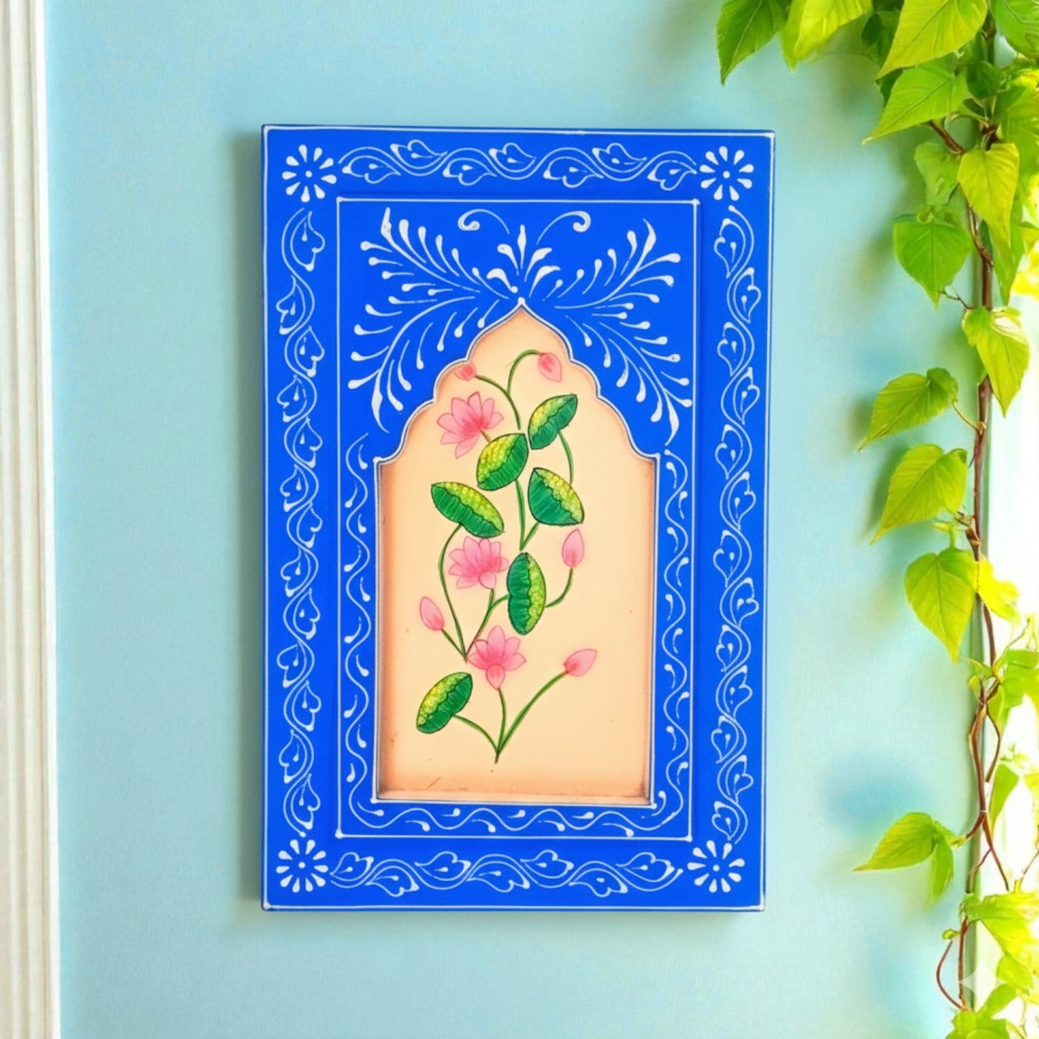 Handcrafted Wooden Painting Frame | Decorative Wall Hanging Home & Living Room Decor | Wooden Art Frame | Traditional Wall Art - 15 Inch - Apkamart