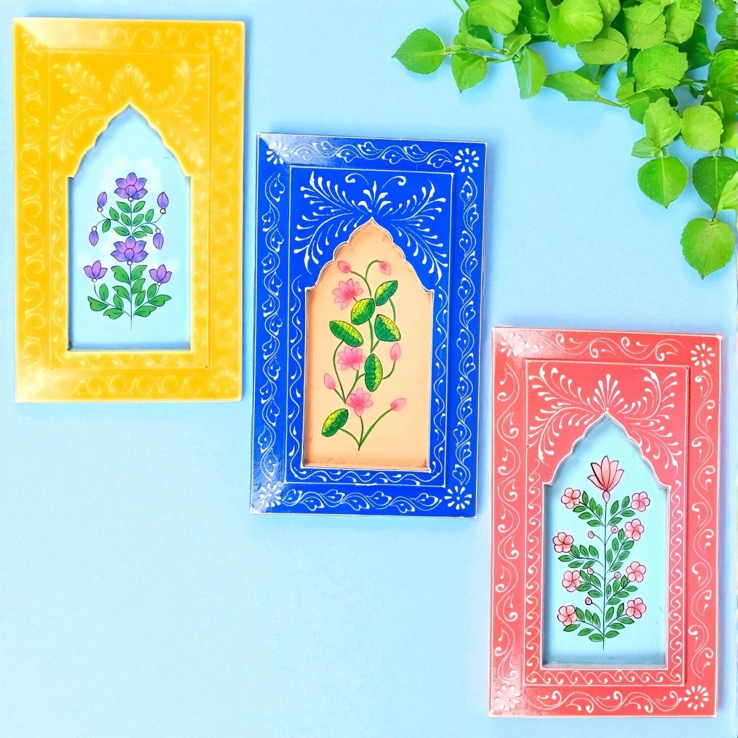 Handcrafted Wooden Painting Frame | Decorative Wall Hanging Photo Frame for Home & Living Room Décor | Wooden Art Frame | Traditional Wall Art - 15 Inch (pack Of 3) - Apkamart