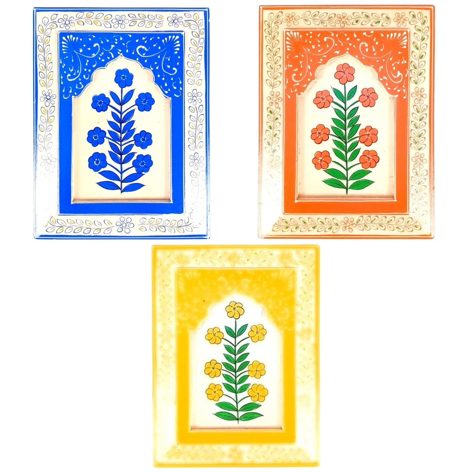 Handcrafted Wooden Painting Frame | Decorative Wall Hanging for Home & Living Room Decor | Wooden Art Frame | Handicraft Wall Art - 12 Inch (Pack Of 3) - Apkamart