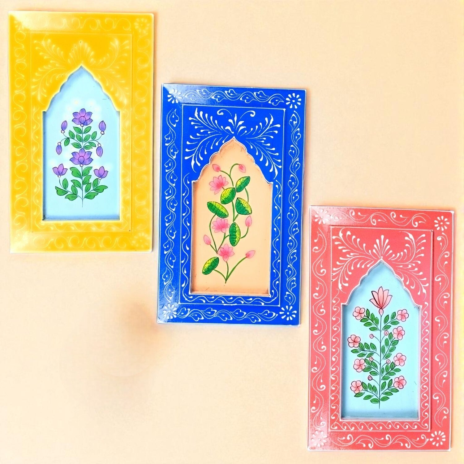 Handcrafted Wooden Painting Frame | Decorative Wall Hanging Photo Frame for Home & Living Room Décor | Wooden Art Frame | Traditional Wall Art - 15 Inch (pack Of 3) - Apkamart