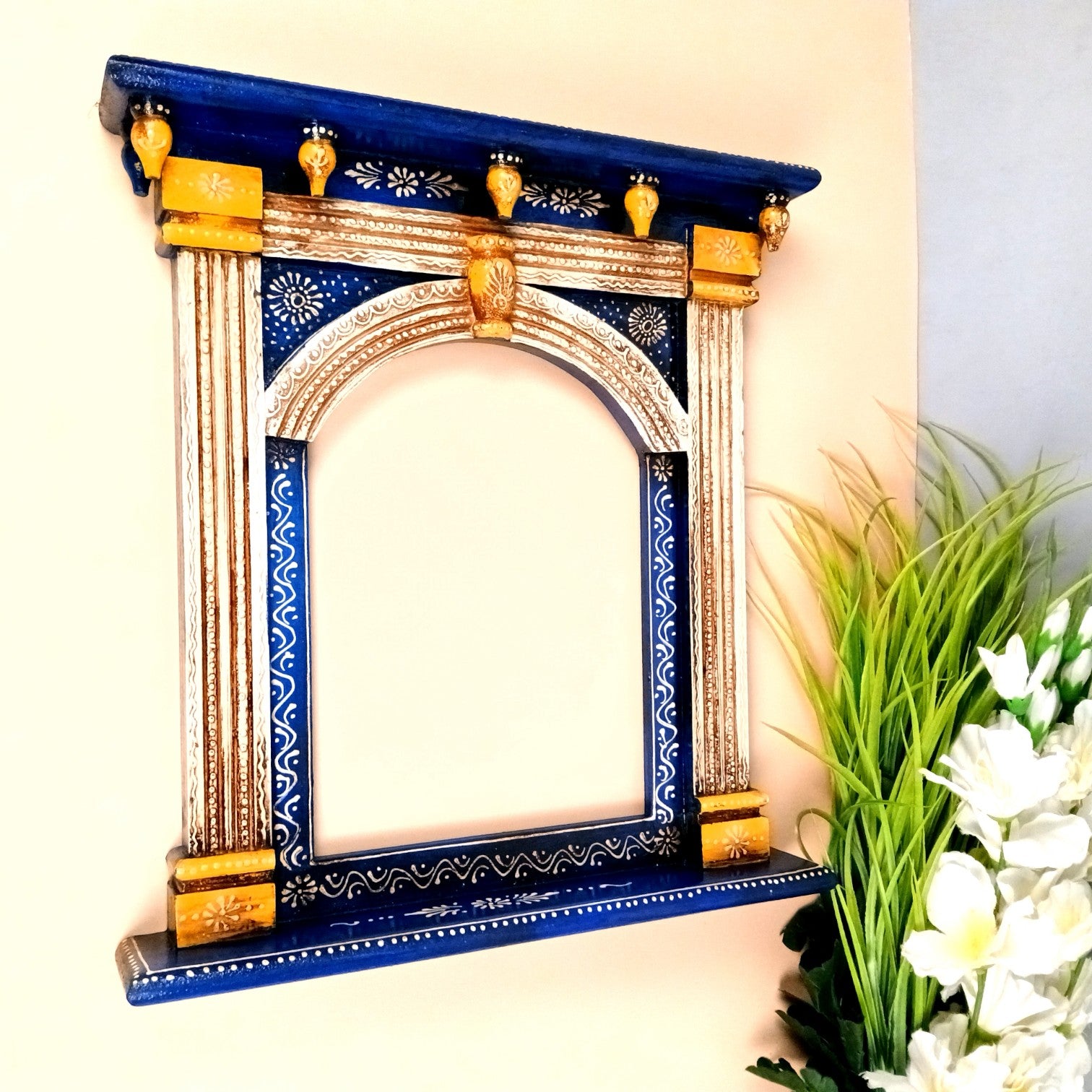 Wooden Jharokha Wall Hanging – Decorative Window Frame for Home, Living Room, Entrance & Wall Decor - 17 Inch - Apkamart
