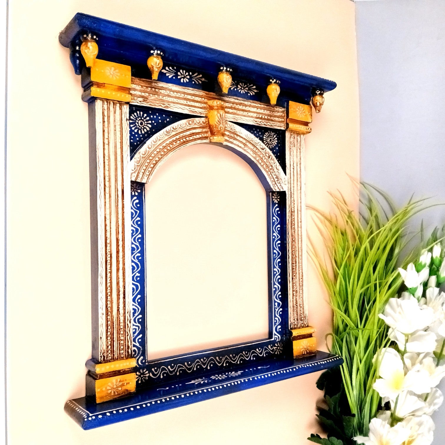 Wooden Jharokha Wall Hanging – Decorative Window Frame for Home, Living Room, Entrance & Wall Decor - 17 Inch - Apkamart