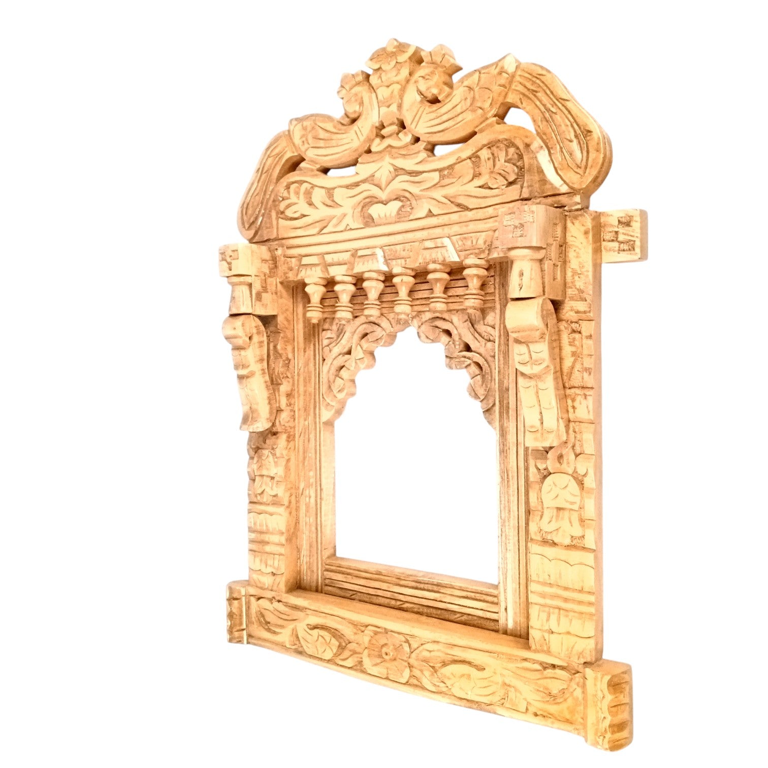 Peacock Jharokha Wooden Frame | Traditional Wall Hanging for Mirror & Photos | Decorative Home Decor for Living Room, Bedroom & Office - 27 Inch - Apkamart