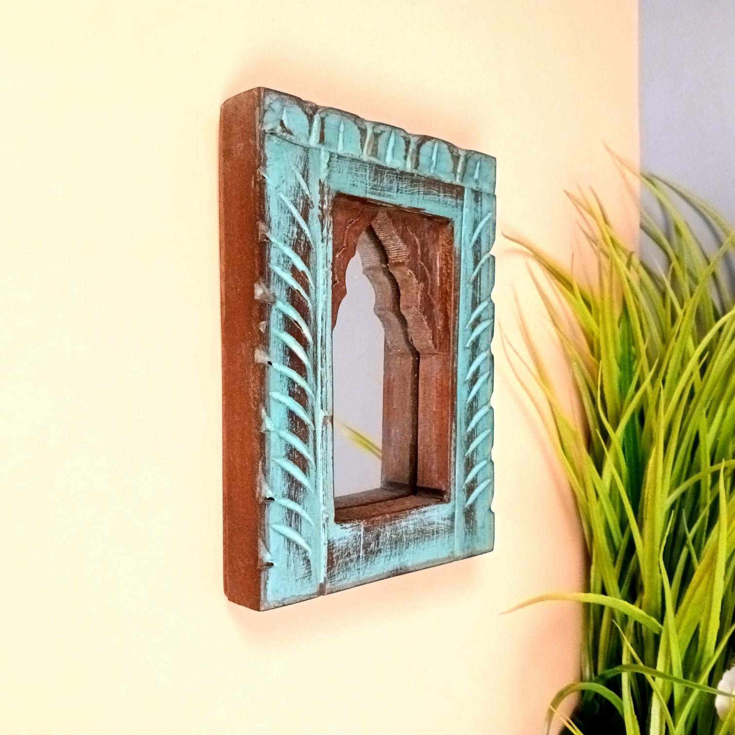 Wooden Jharokha | Traditional Wall Hanging Frame for Photos, Mirrors & Home Décor | Ethnic Wooden Jharokha for Living Room, Bedroom & Gifting - 7 Inch - Apkamart