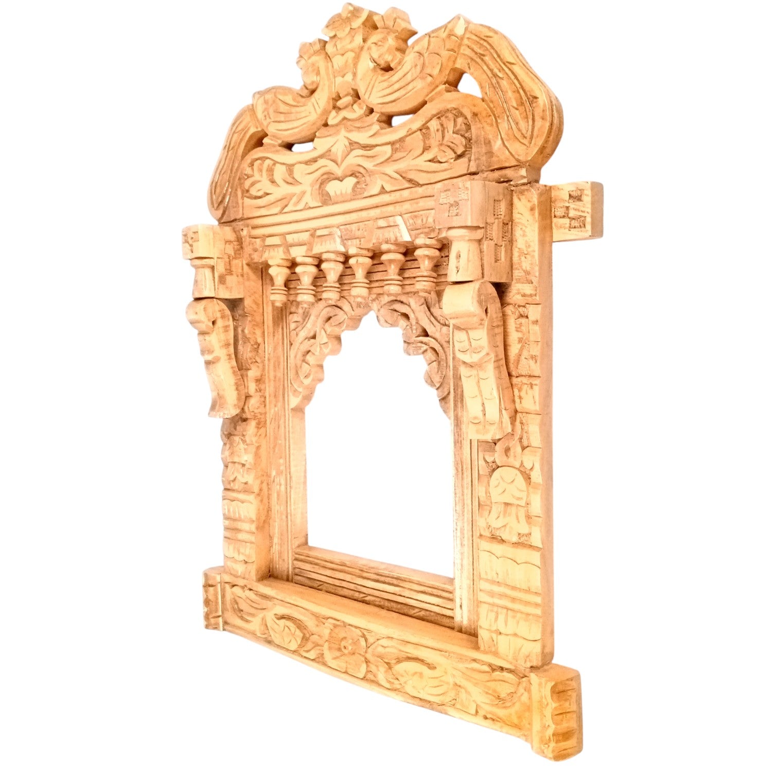Peacock Jharokha Wooden Frame | Traditional Wall Hanging for Mirror & Photos | Decorative Home Decor for Living Room, Bedroom & Office - 27 Inch - Apkamart